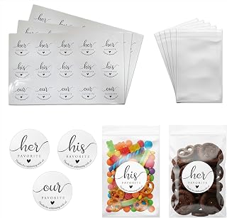 Tsunerrorami 150 Stickers & 150 Bags Wedding Favor Set – His and Her Favorite Candy Bags with Stickers, Wedding Favor Bulk for Guests, Bridal Shower & Reception Supplies