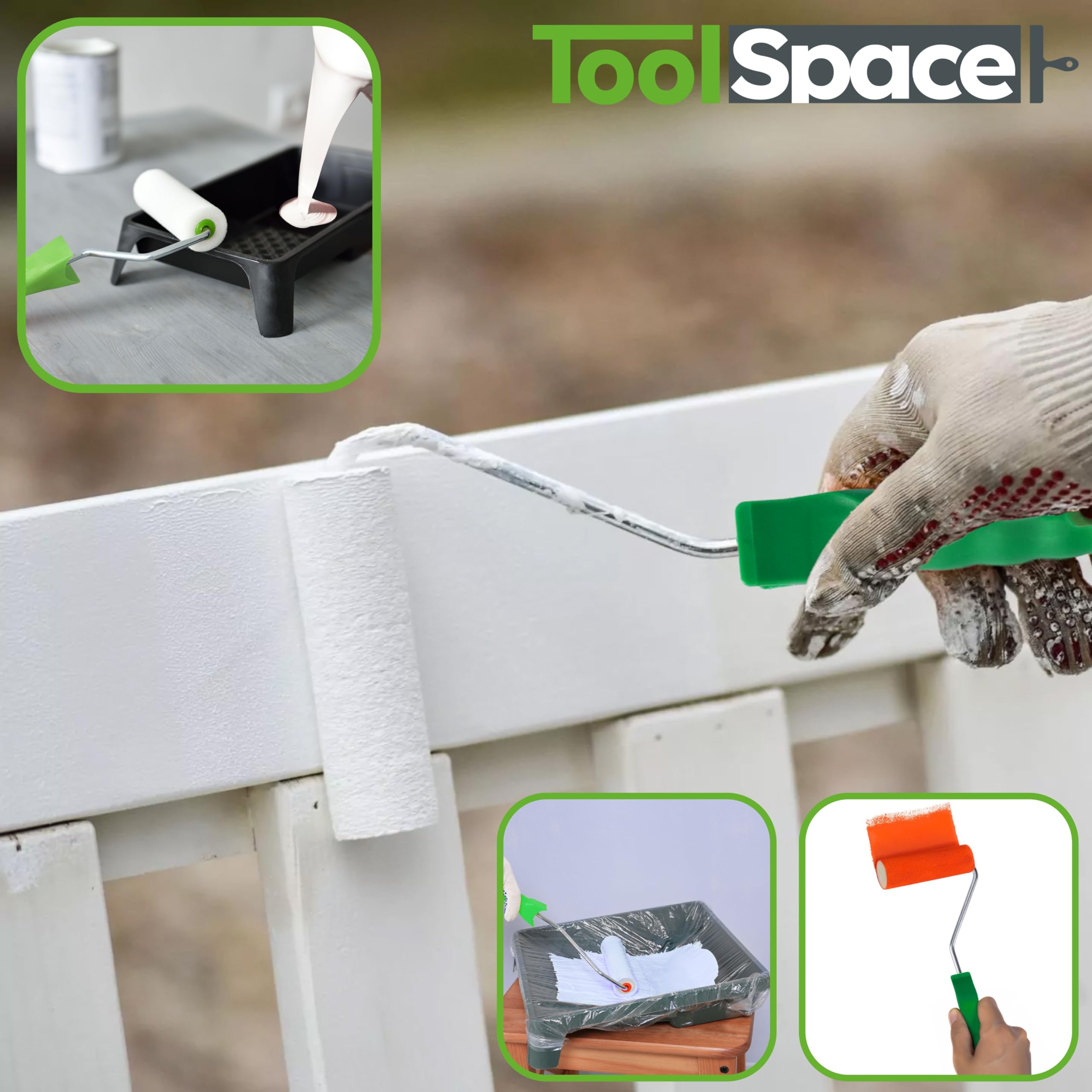 ToolSpace | ZESTAW MALARSKI | Wałek GĄBKOWY Moltopren 5cm, 7cm, 10cm rączka kuweta | Wałek malarski, do ścian, płaskich powierzchni, tacka na farbę
