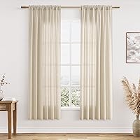 Vista 124 de Guken - Cortinas de lino negro de 108 pulgadas de largo para sala de estar, dormitorio, juego de 2 paneles, bolsillo para barra, cortinas