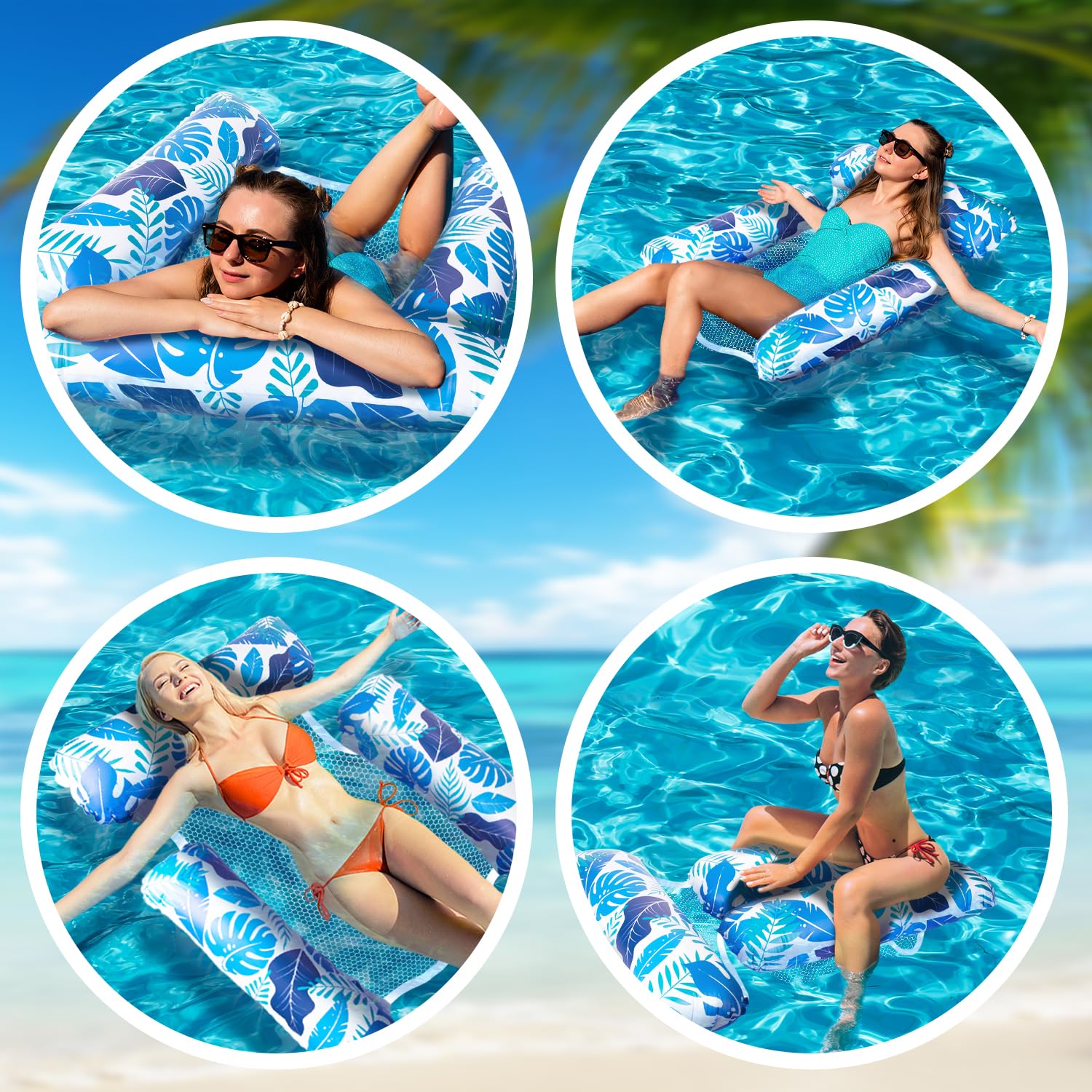 Bouée Piscine Adulte Alintor 2 Pièces - Hamac Transat Gonflable 4 En 1 PVC