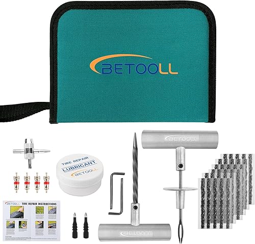 BETOOLL Kit de reparación de neumáticos, kit de tapones para neumáticos con tapones para automóvil, motocicleta, Jeep, RV, ATV, SUV, camión,