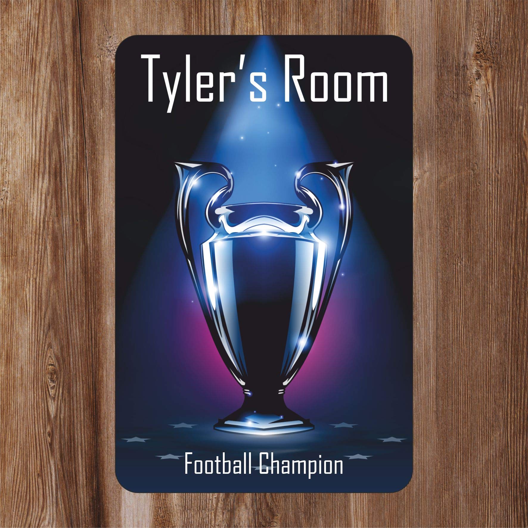 Precision Designs Football Champion Trophy Kids Bedroom Door Sign Personalised For You - Any Name! Door Plaque,Girls/Boys,Nursery,Decor,Kids Room,Football