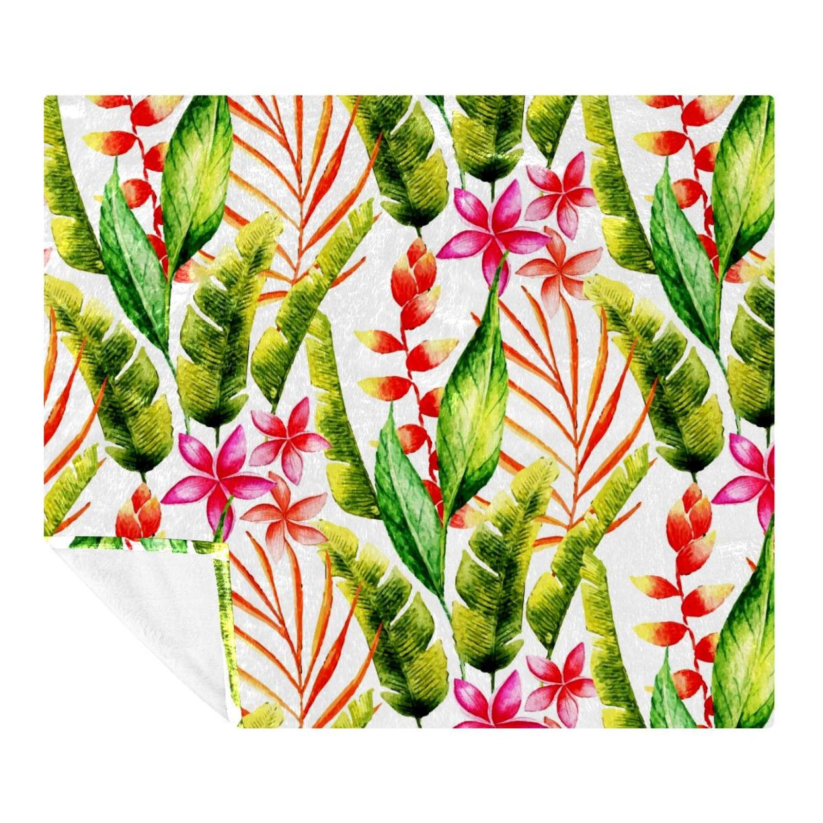 Manta de forro polar, súper suave, lujosa manta de ropa de cama con hojas tropicales