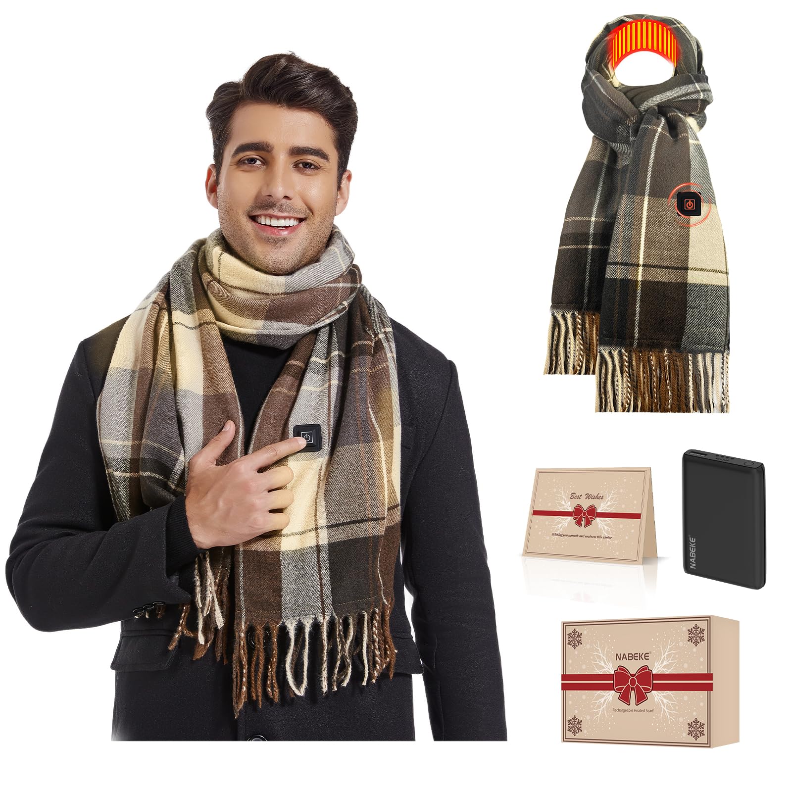 NABEKEHeated Scarf for Women Rechargeable, Electric Heating Scarf with 3 Temperature 5000mAh Battery