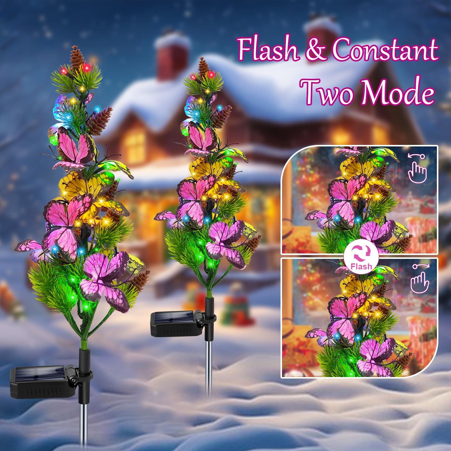 Solar Garden Lights Outdoor Waterproof Butterfly Stake Lights, 4 Pack Solar Lights Gifts for Mom Women Holiday Yard Front Porch Pathway Graveyard Cemetery Garden Patio Decor