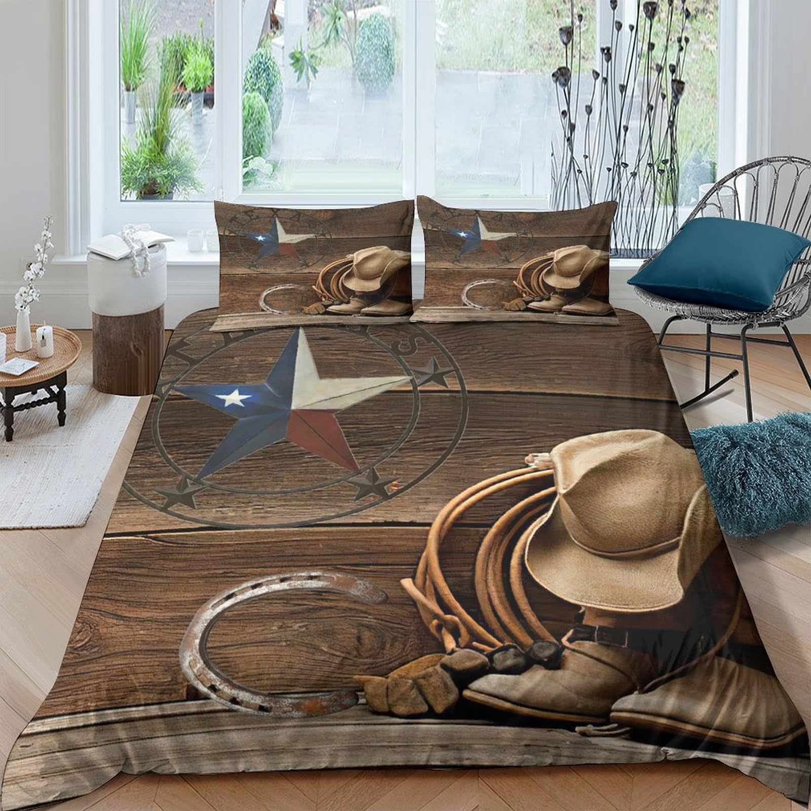 Ctjqhvkz Style-8 3D Printed Western Cowboy Fitted Sheet Microfiber Soft Brown Star Texas Bed Cover For Bedroom Guest Room Decor Single（135X200cm）