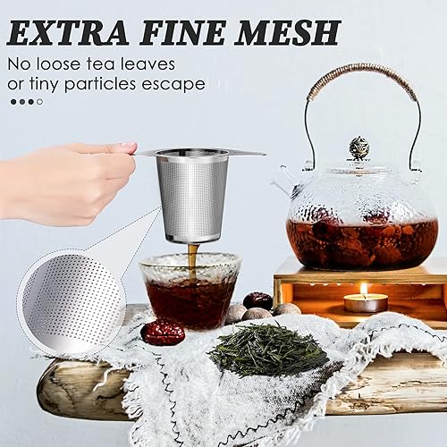Miniatura 3 de Yoassi Colador de malla de infusor de té de acero inoxidable 188 extra fino con gran capacidad y tamaño perfecto para colgar en teteras tazas tazas
