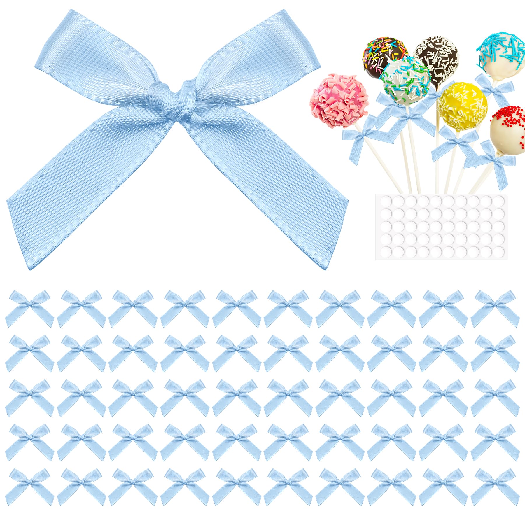 Lianxuia 50pcs Mini Blue Bows, Premade Satin Ribbon Bows, Vintage Bow Blue Birthday Decorations for Sewing, DIY Crafts, Coquette Themed Party, Wedding