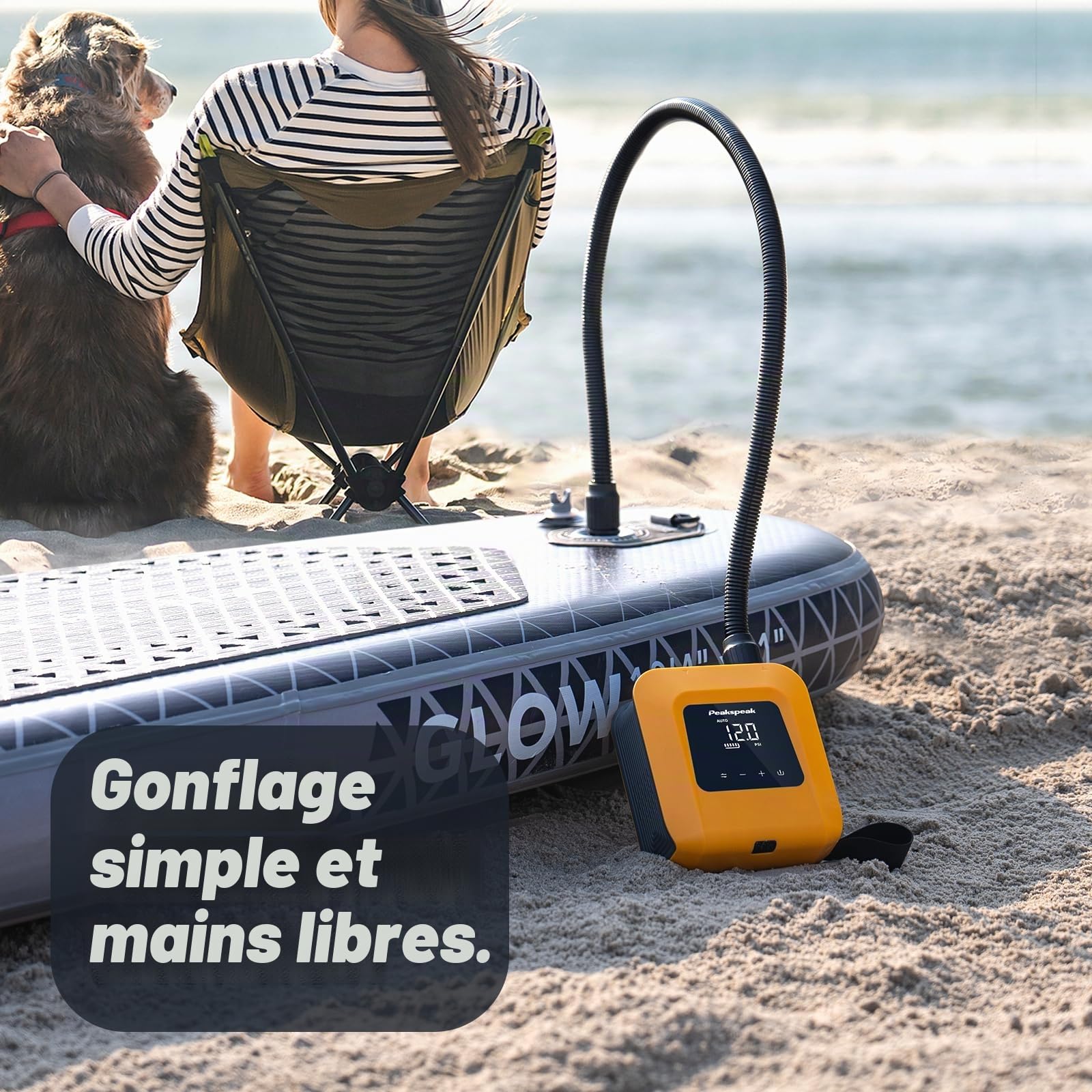 Peakspeak Pompe Paddle Electrique 20PSI - Rechargeable, gonflage/dégonflage Intelligent, arrêt Automatique pour Planches de Sup, Kayak,Ailes,cerf-Volant, Tente, Matelas