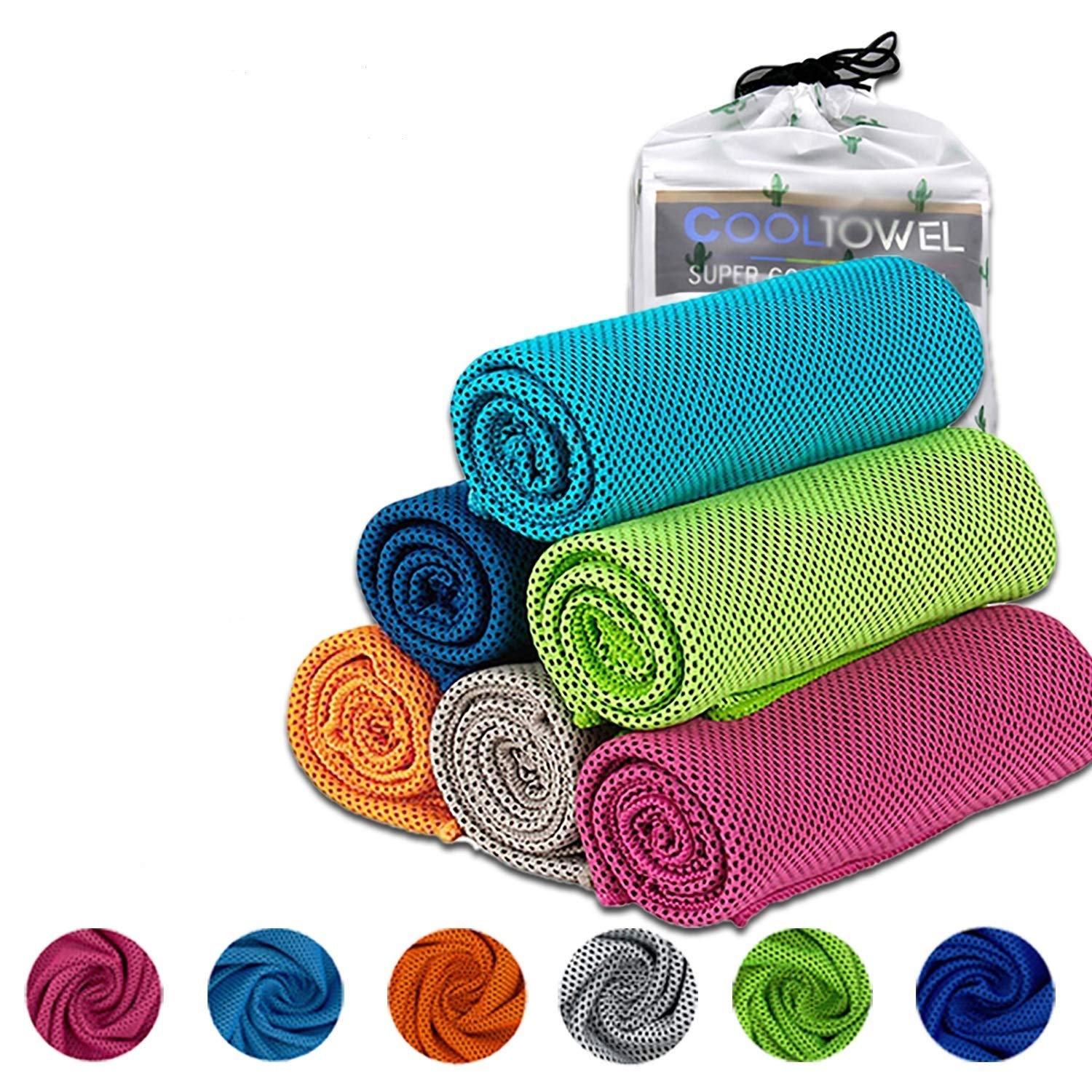 [7 Pack] Cooling Towels, Soft Breathable Chilly Towel for Instant Cooling Relief, Super Absorbent Microfiber Towel for Athletes, Workout, Sports, Fitness, Gym, Running, Camping(37x12 Inches)