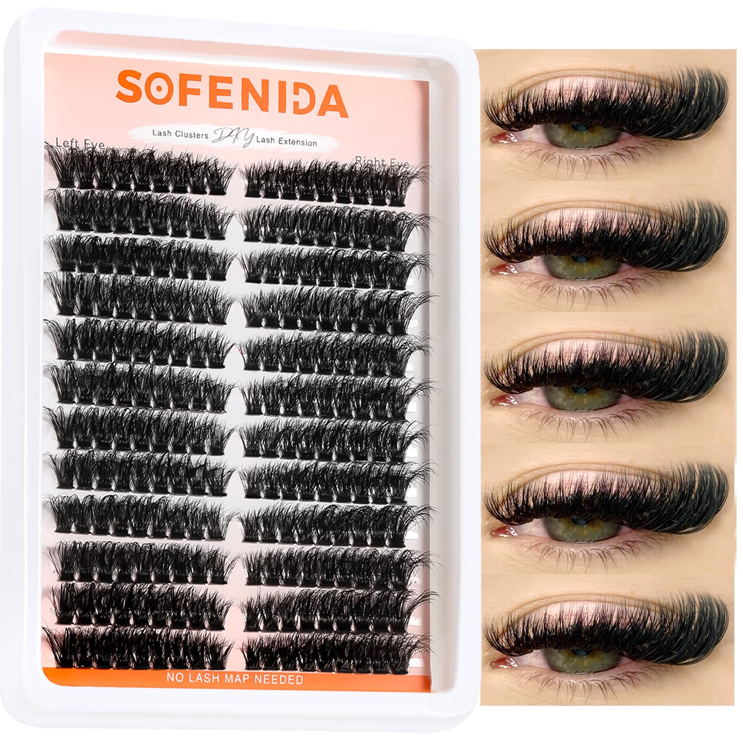 SOFENIDA Lash Clusters 80D Cluster Eyelash Extensions 8-16mm Cat Eye Wispy Eyelash Clusters 12 Pairs D Curvature Eyelash Clusters Left & Right Diy
