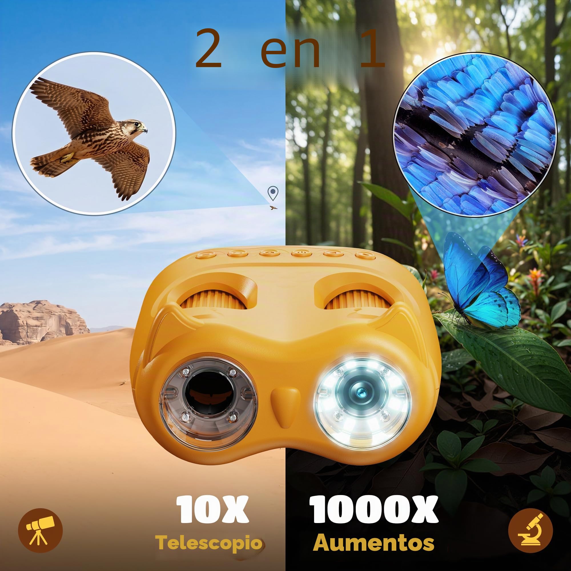 1000X Microscopio Digital para Niños Portatil: 2 en 1 Lupa y Telescopio Regalos Originale para Niña Niño 3-8 8-12 Años - Experimentos Kit Juguetes - Electronica Microscope USB-C