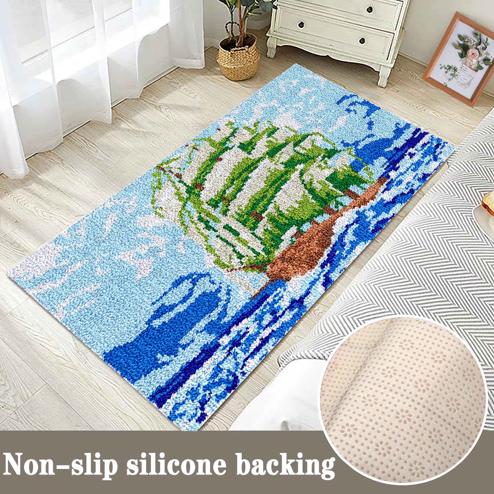DIY Knüpfteppich Set 'Herbstlandschaft' – Vorgedruckte Leinwand Zum Teppich Knüpfen Für Erwachsene (z.B. 55x75 Cm)
