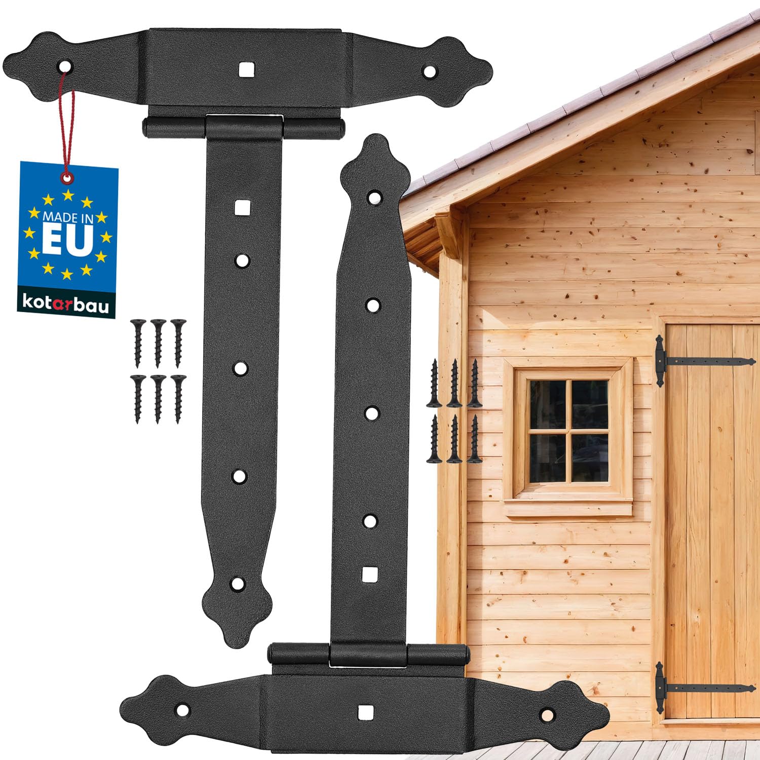 KOTARBAU Set of 2 Cross Hinges 250 mm Shutter Hinge Plate Building Fitting Gate Fitting Wood Connection Throwing Hinges T-Hinge Powder-Coated