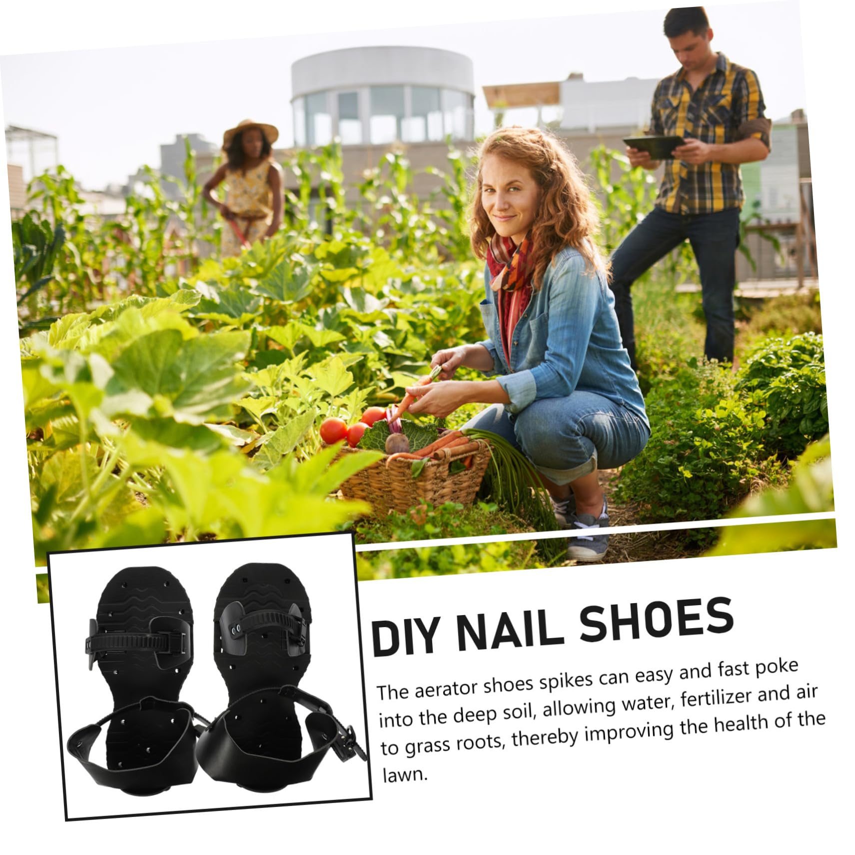TOYANDONA Zapatos Aireadores de Césped Púas de PU y Correas Ajustables para Jardinería, Mejora la Salud del Césped en Jardines, Negro