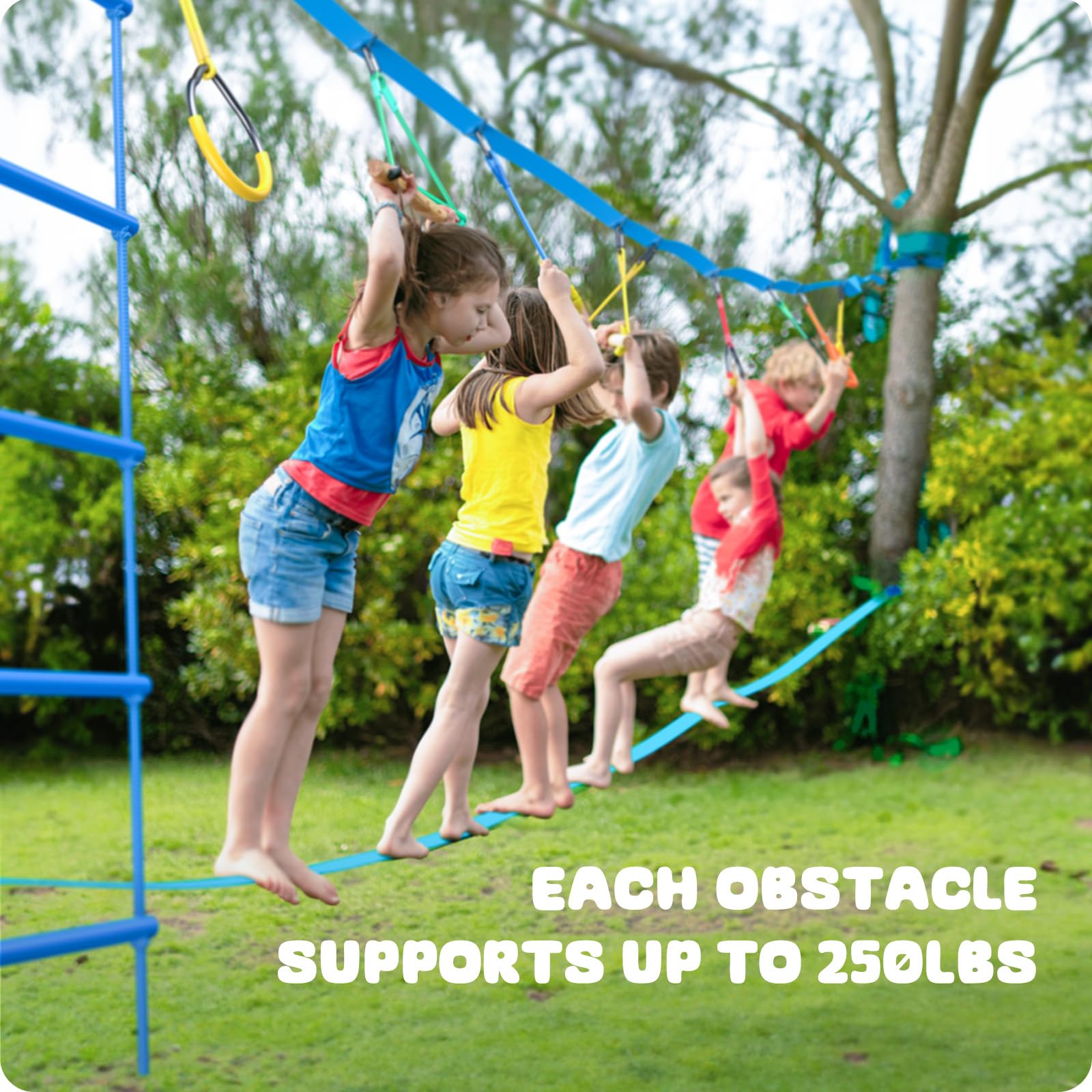 Hapfan Slackline, 15M Escalada Cuerda con Polea para Niños, Slackline Equipos Brazo de Entrenamiento de Gimnasi al Aire Libre (Color)
