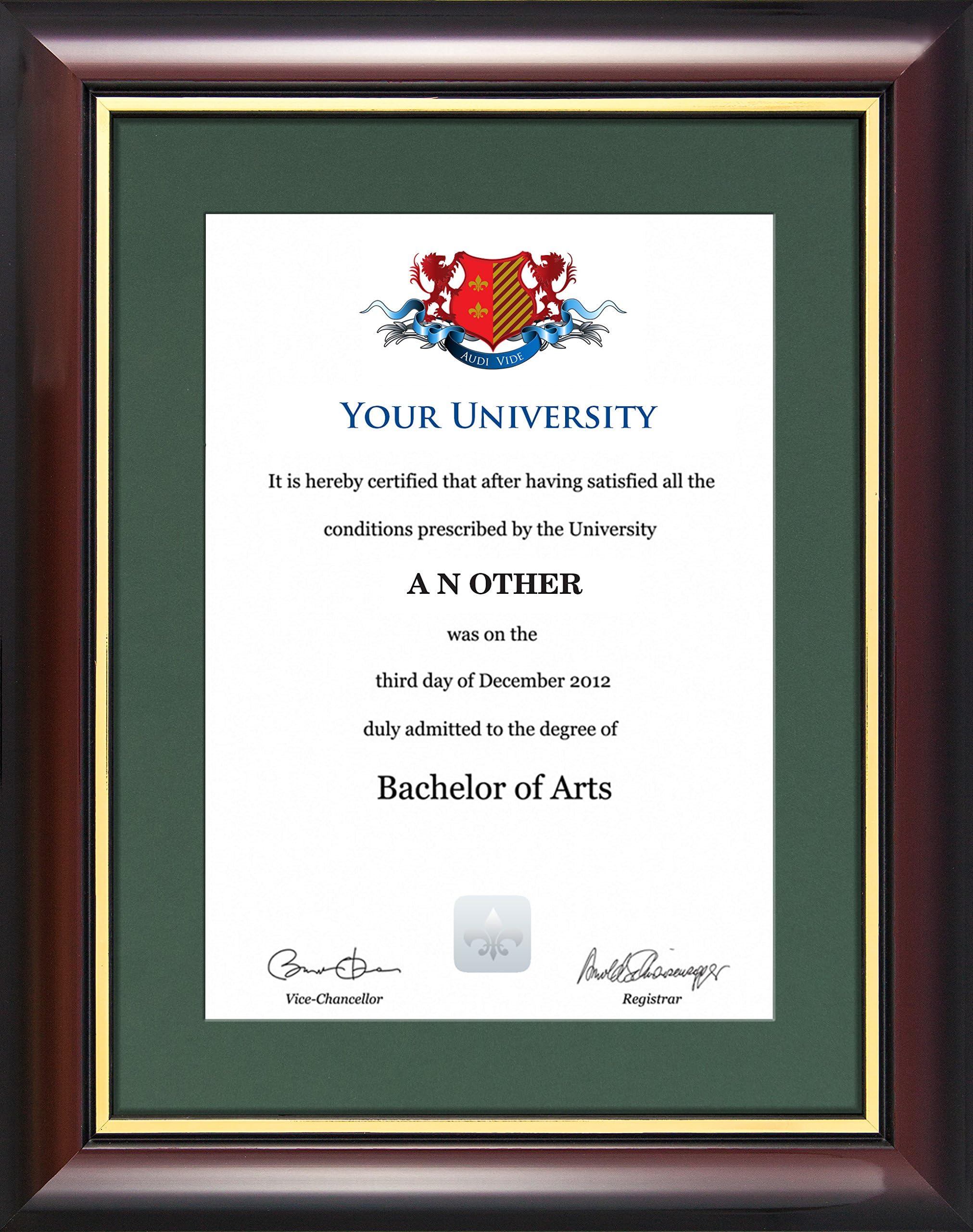 Graduation Certificate Frame - Traditional Wood Style with Glass Front, A4 Diploma and Document Display Holder (Green)