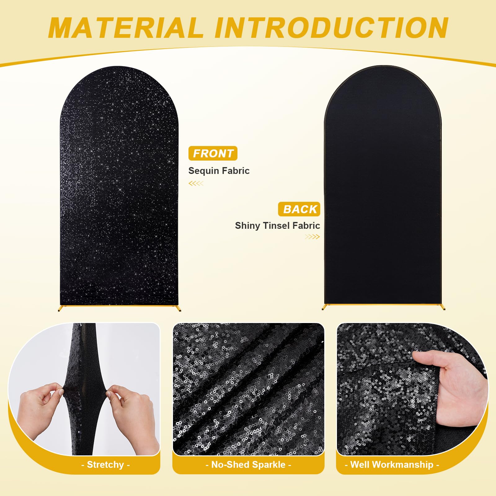 Toile de fond à paillettes noires pour mariage, fête prénatale, fête d'anniversaire, événements, décoration de réception - 2,3 m