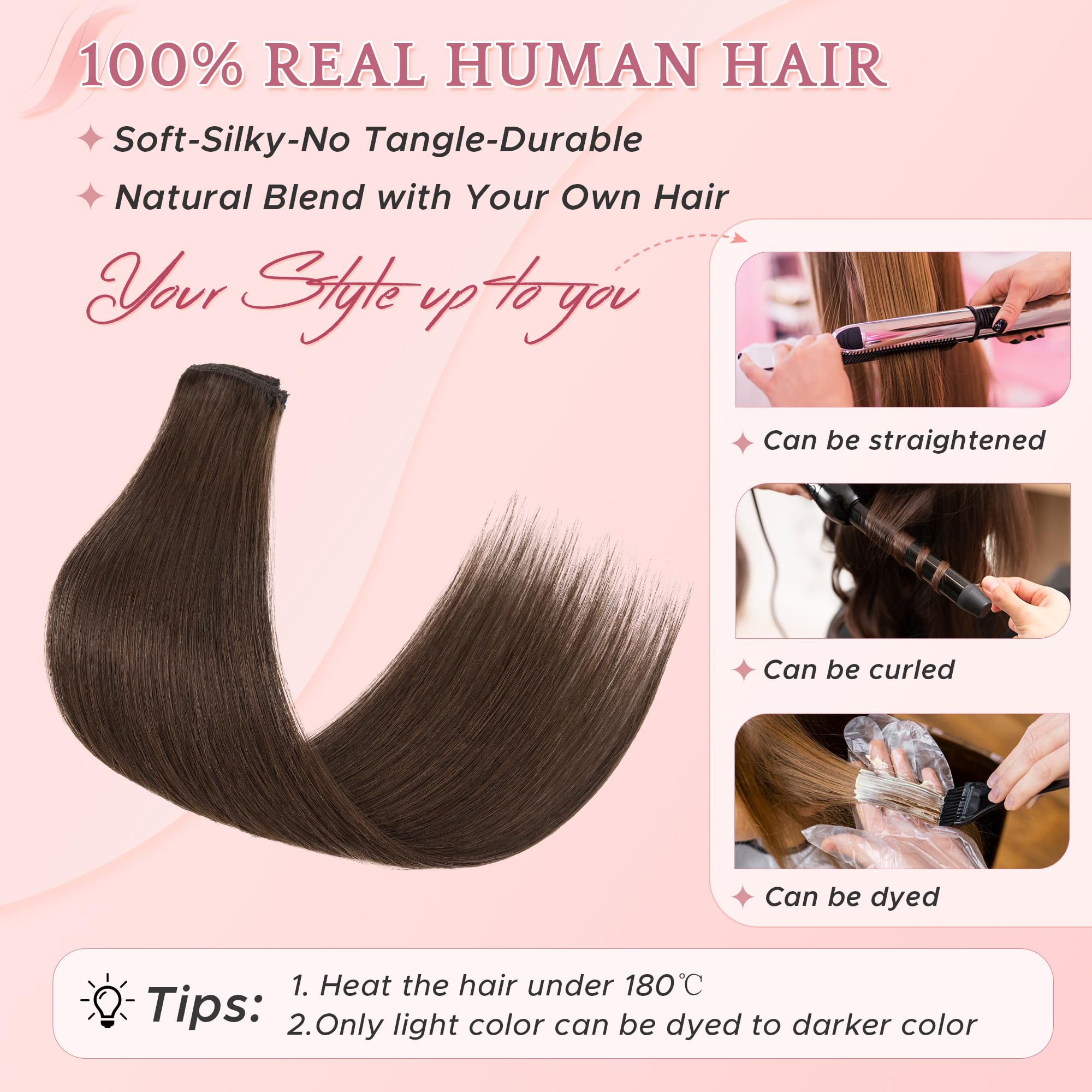 45cm Extension Capelli Veri Clip 6PZ #2 Marrone Scuro Silk Lace Naturali per Capelli Sottili (44g)