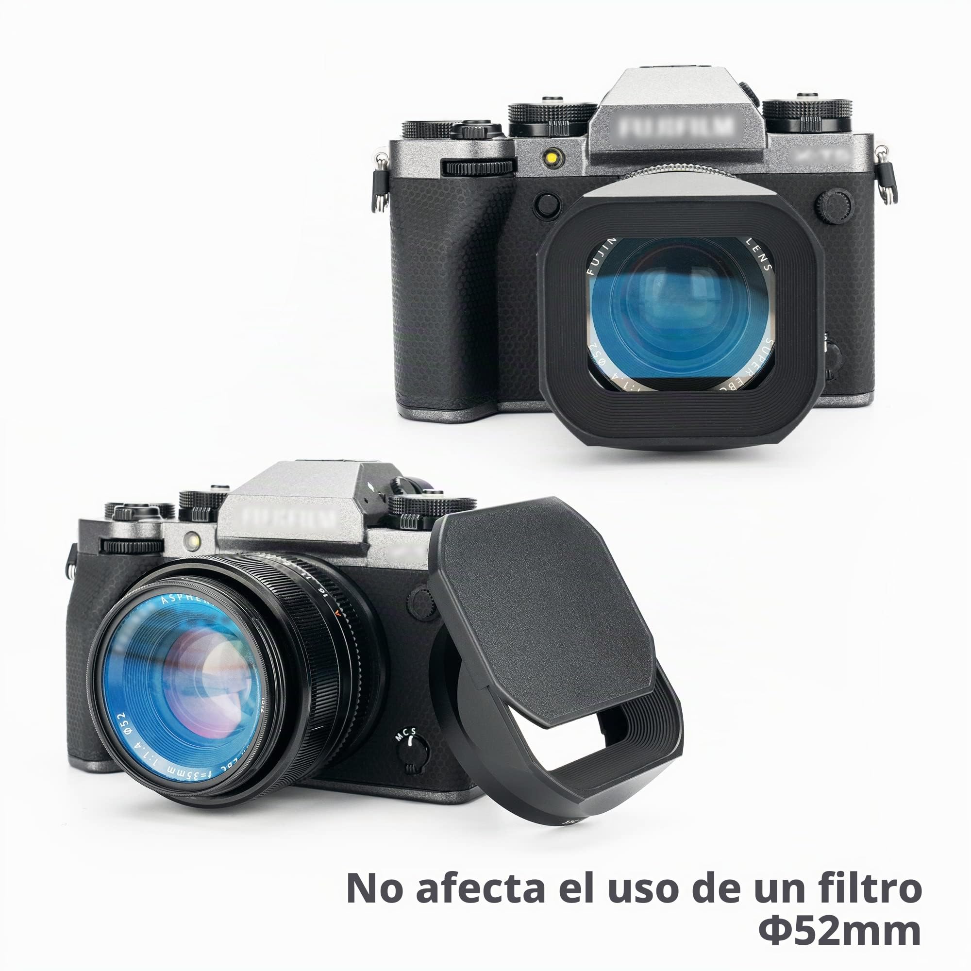 JJC Parasol cuadrado de metal con tapa para lente FUJIFILM XF de 35 mm f/1.4 R, compatible con filtro de 52 mm