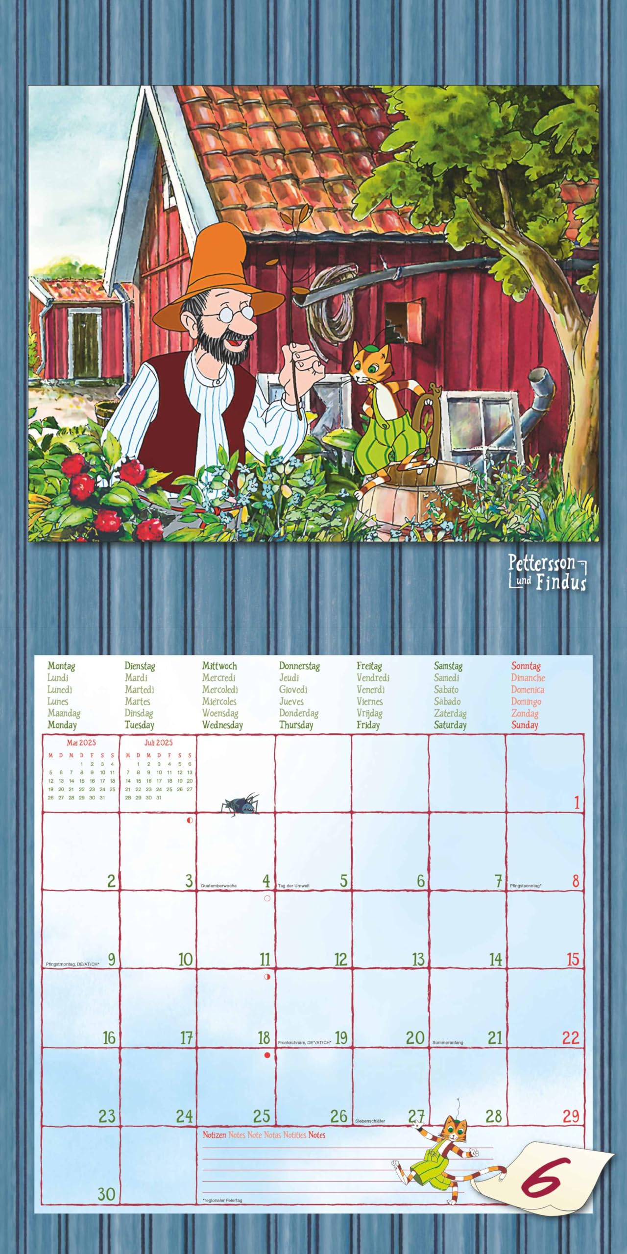 Alpha Edition - Calendario 2025 Pettersson & Findus 30 x 30 cm, calendario per bambini con immagini di alta qualità per ogni mese, fasi lunari, date delle vacanze DE/AT/CH e calendario internazionale