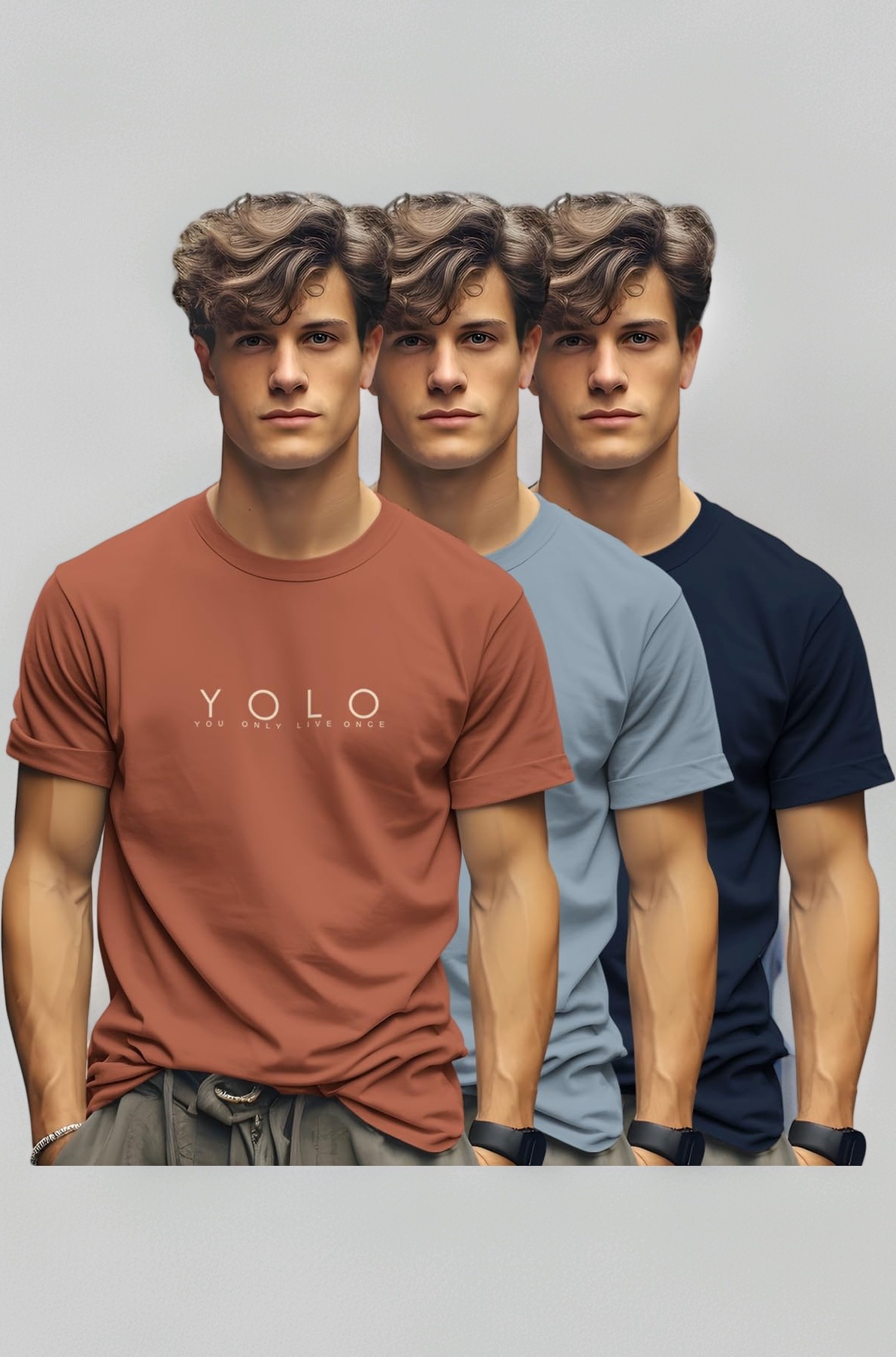 BULLMER Trendy Printed Cotton Blend Crew Neck/Round Neck Half Sleeve Tshirt for Men - Pack of 3