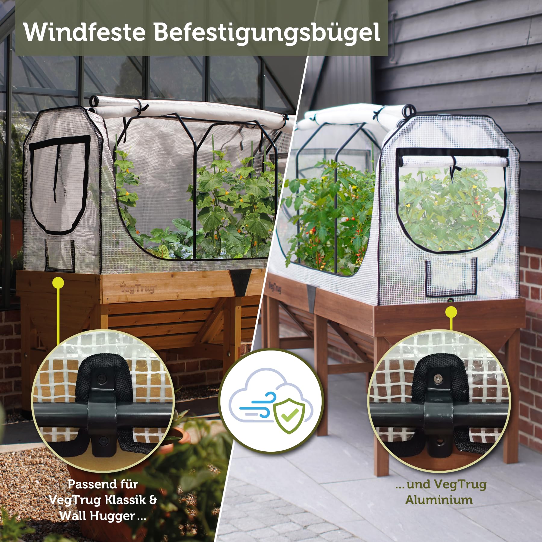 VegTrug® Gewächshausaufsatz Classic - passgenaue Hochbeet Abdeckung mit Micro-Net-Funktion & PE-Folie - Frühbeet Aufsatz für Pflanzkasten - 99,5x72x90 cm