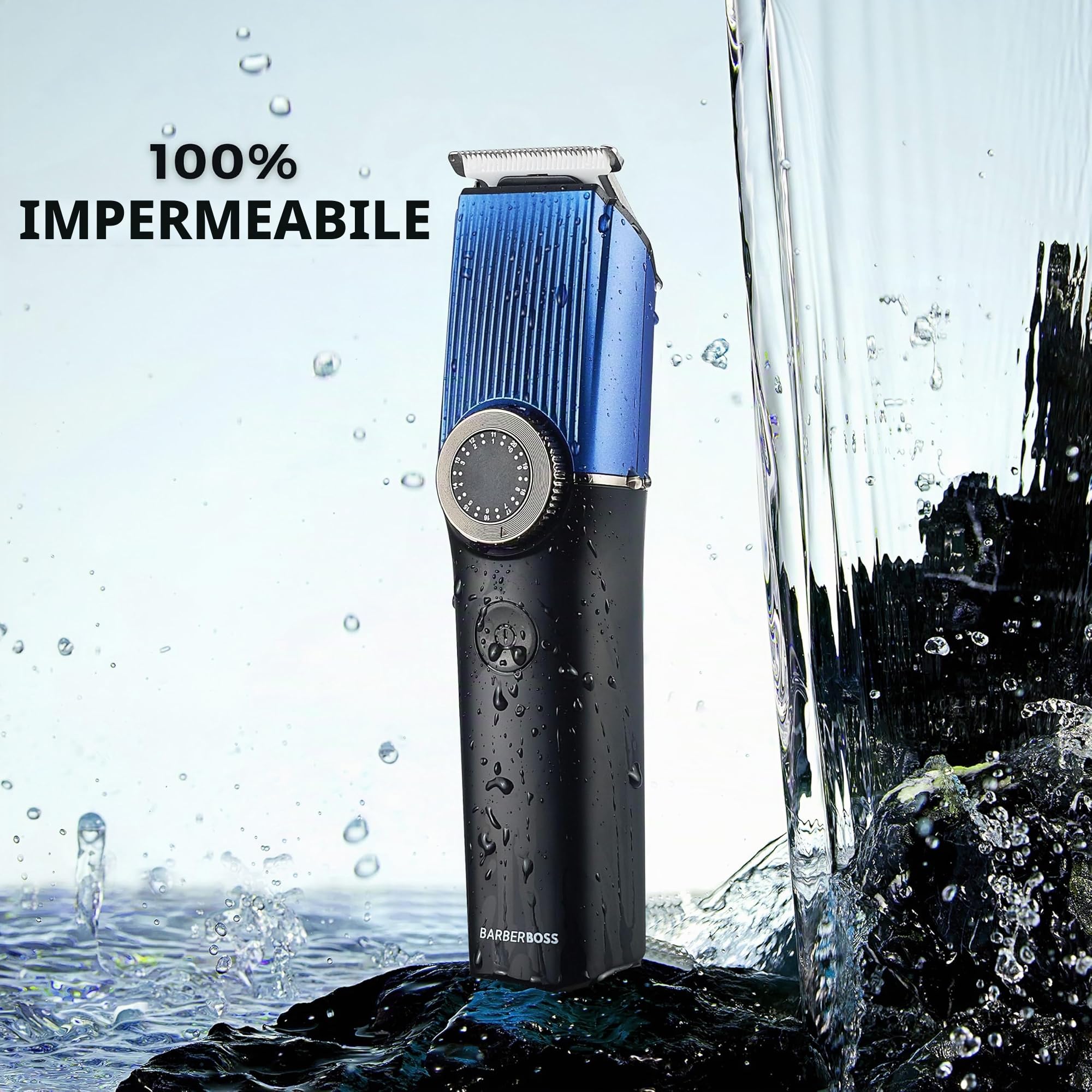 Barberboss Regolabarba da uomo, tagliacapelli senza fili da uomo: trimmer per uomo, kit per la toelettatura, impermeabile, rasoio per peli del naso per uomo, QR-6088, Blu/Nero