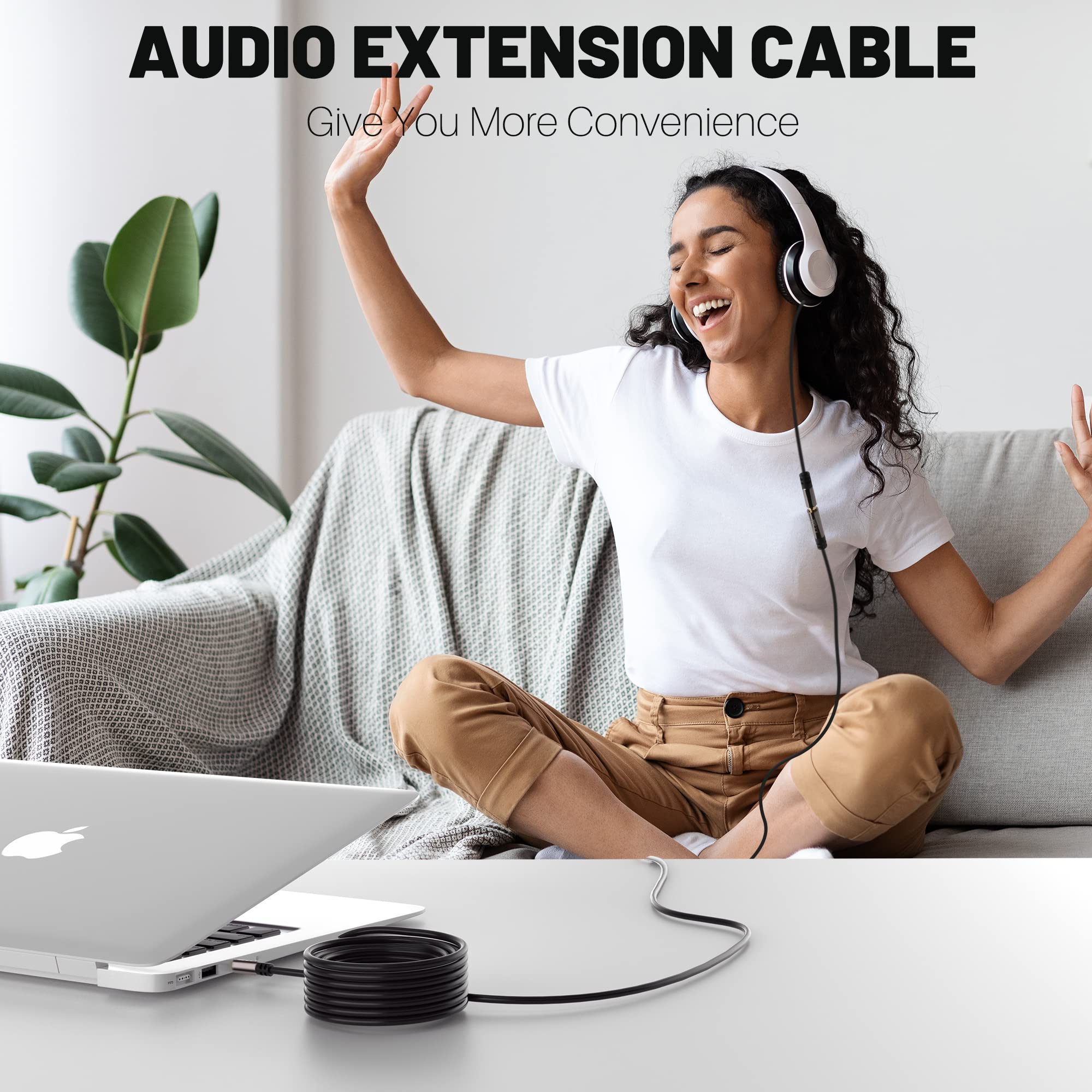 Cavo di prolunga da 3,5 mm, lungo da maschio a femmina, cavo audio stereo ausiliario, cavo di prolunga per cuffie, suono Hi-Fi, connettori placcati oro, nucleo OFC, cavo nero (con 5 fascette per cavi)