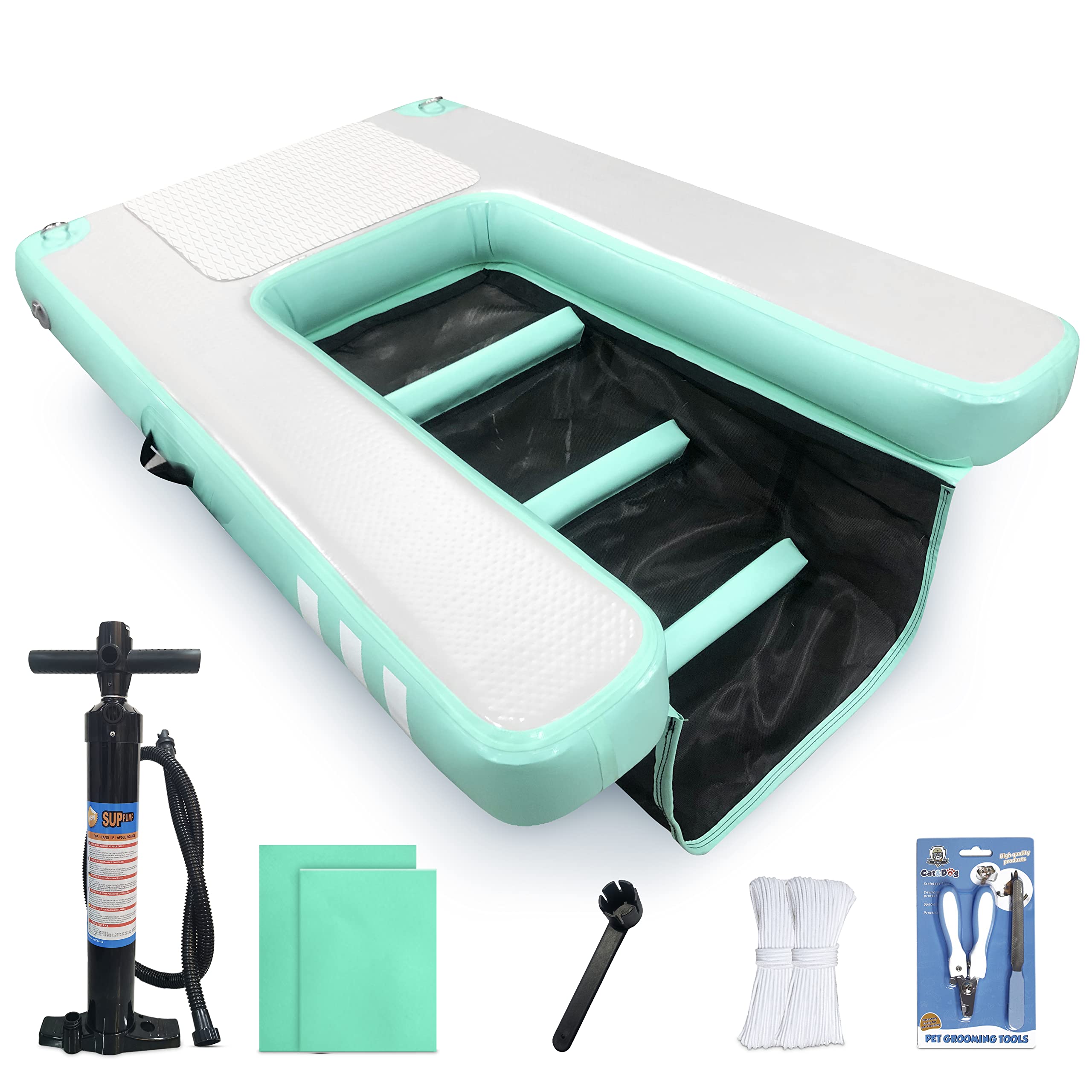 Inflatable Large Dog Float Floating Ramp - Swimming Pets Up to 220 Pounds Large Dogs - Inflatable Stairs for Boats, Docks, with Pump/Rope/Repair Kit - PVC Anti-Slip Fabric