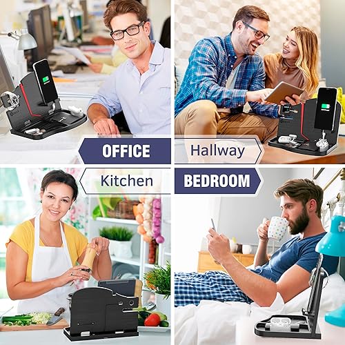 Miniatura 4 de BarvA Estación de acoplamiento de madera, organizador de mesita de noche, soporte para teléfono, cartera, reloj, soporte para llaves, carrito de