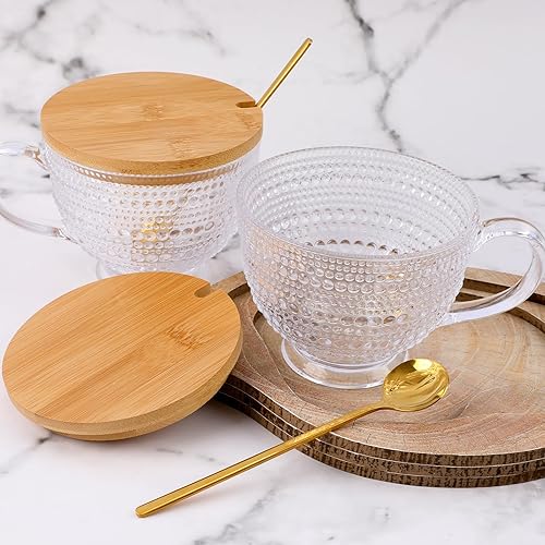 Miniatura 6 de Juego de 2 tazas de café vintage de vidrio, tazas de café grandes de vidrio transparente de 16 onzas, vasos de té de agua, vasos para beber, juego