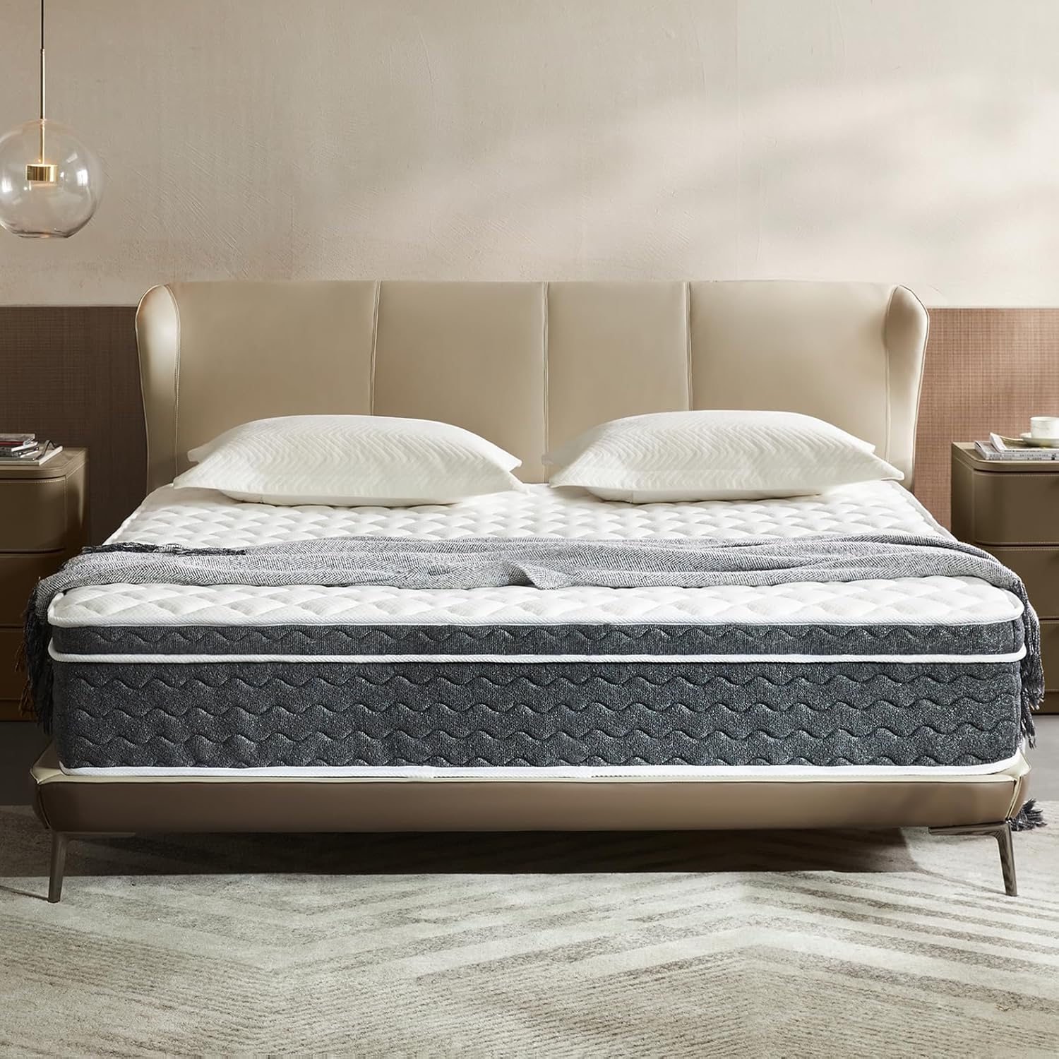 Queen Mattress 12 Inch Hybrid Mattress Queen Size - Memory Foam & Individually Pocket Coils Springs, Pressure Relief, Motion Isolation, Edge Support, CertiPUR-US Certified, Medium Firm 12 Inch-Grey Queen