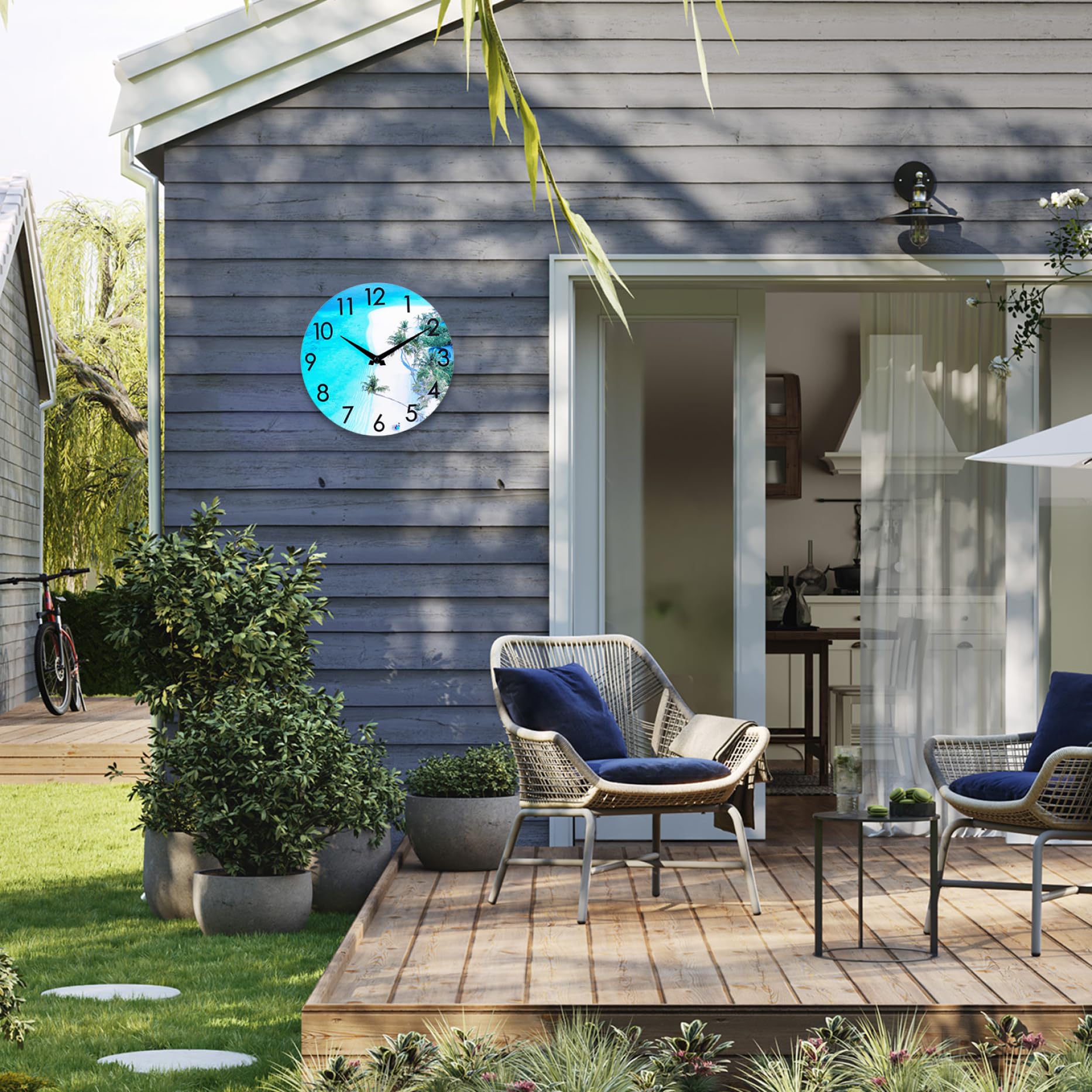 Orologio da esterno 12 '' Acrilico impermeabile all'orologio da parete da esterno spiaggia piscina a tema costiero per outdoor interno