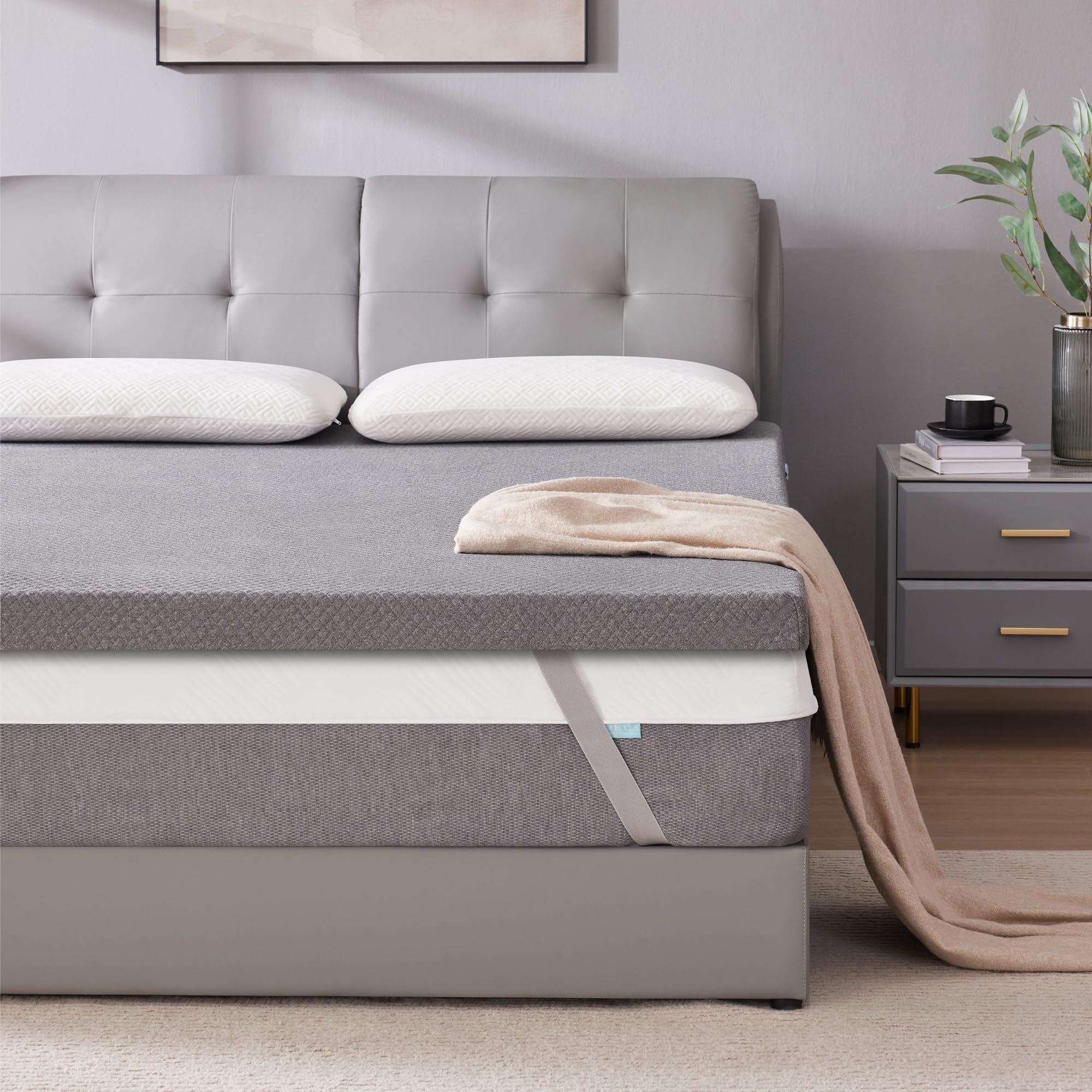 SINWEEK 3 Inch Gel Memory Foam Mattress Topper Full Size, Pad for Back Pain, Bed Topper with Removable Soft Cover, CertiPUR-US Certified,Grey