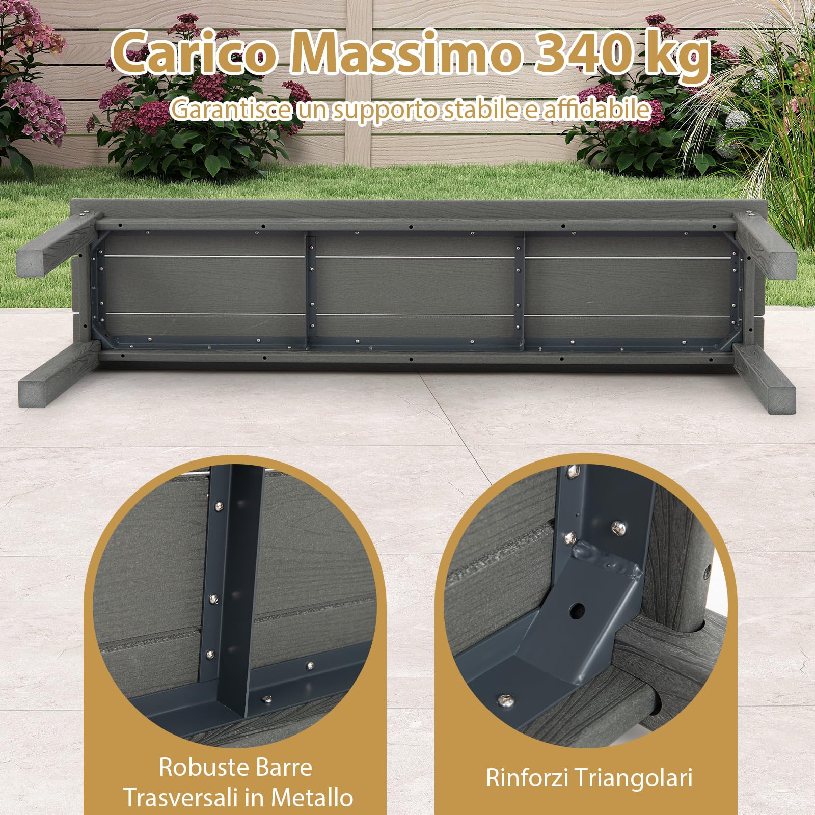 COSTWAY Panchina da Esterno in HDPE 140 x 35 x 45 cm, Panca da Giardino Senza Schienale per 2-3 Persone, Panchina dello Spogliatoio per Patio e Cortile, Portata 340 kg (Grigio)