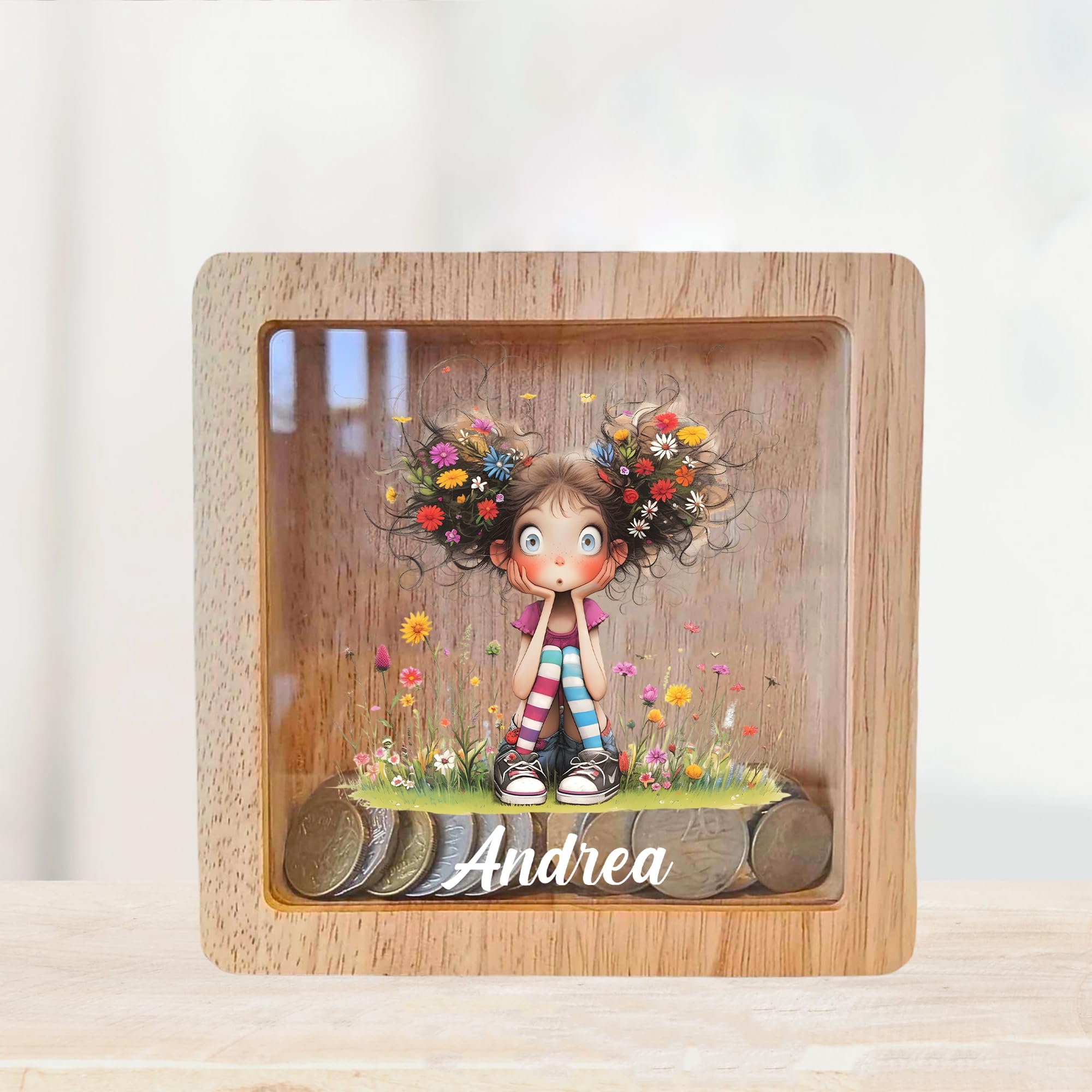 Personalized Piggy Bank, 6.7"x6.7" Wooden Money Banks for Kids, Custom Gifts for Boys and Girls, Personalized Piggy Bank for Girls