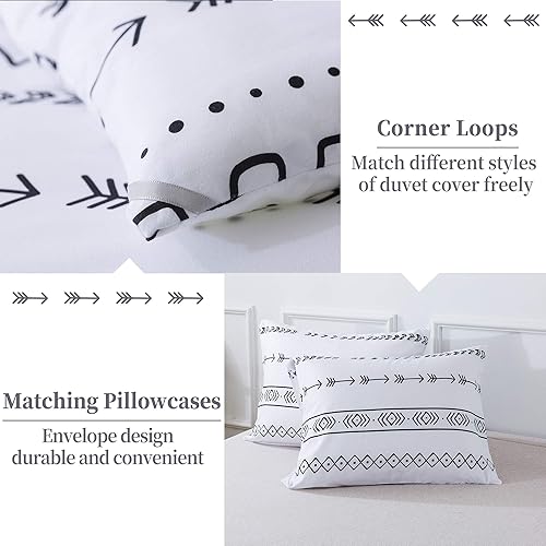 Miniatura 5 de Litanika Juego de edredón bohemio blanco California King (104 x 96 pulgadas), 3 piezas (1 edredón bohemio a rayas y 2 fundas de almohada), juego de