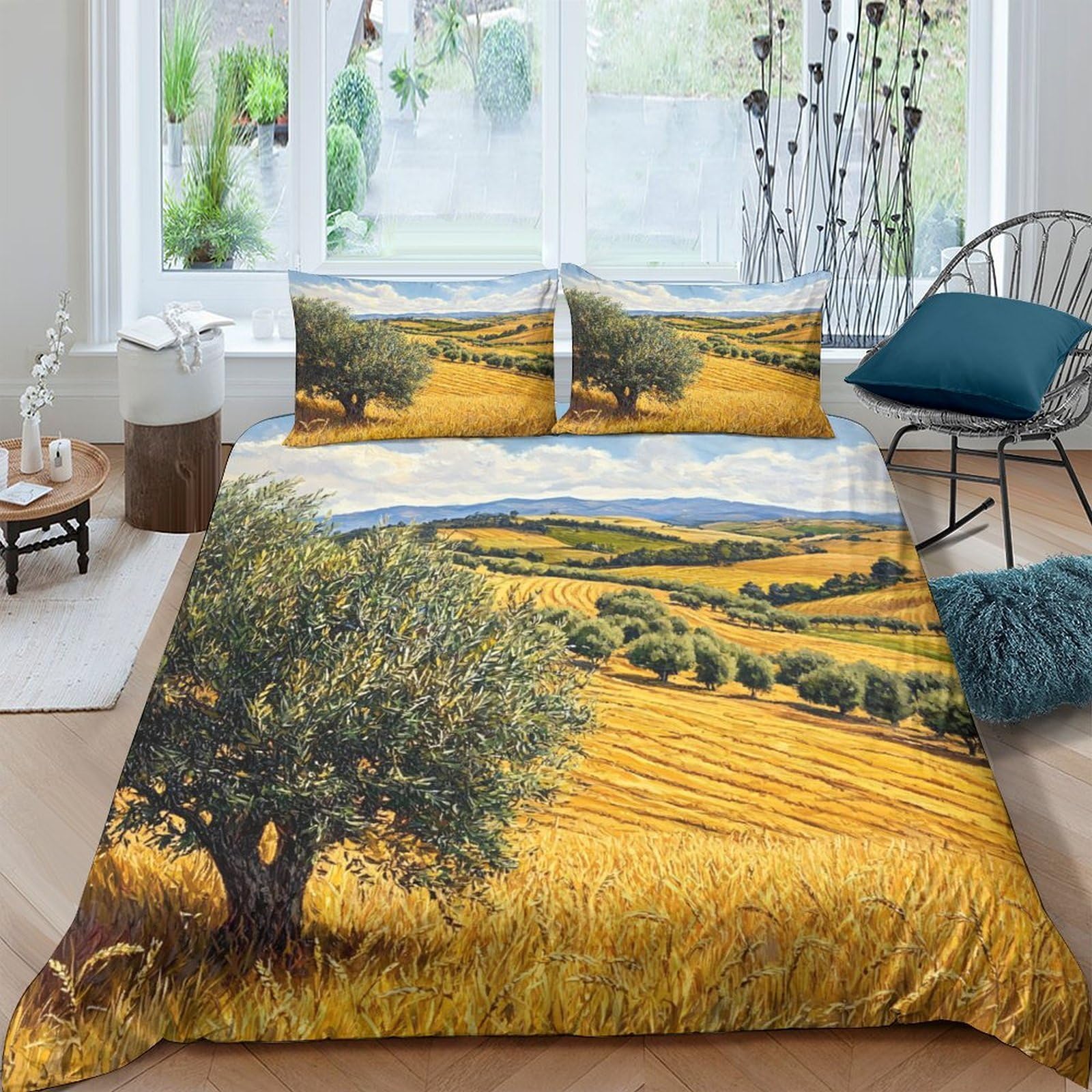 Ctjqhvkz Style-10 3D Printed Golden Wheat Field Fitted Sheet Microfiber Soft Olive Landscape Mattress Cover For Bedroom Guest Room Decor Single（135X200cm）