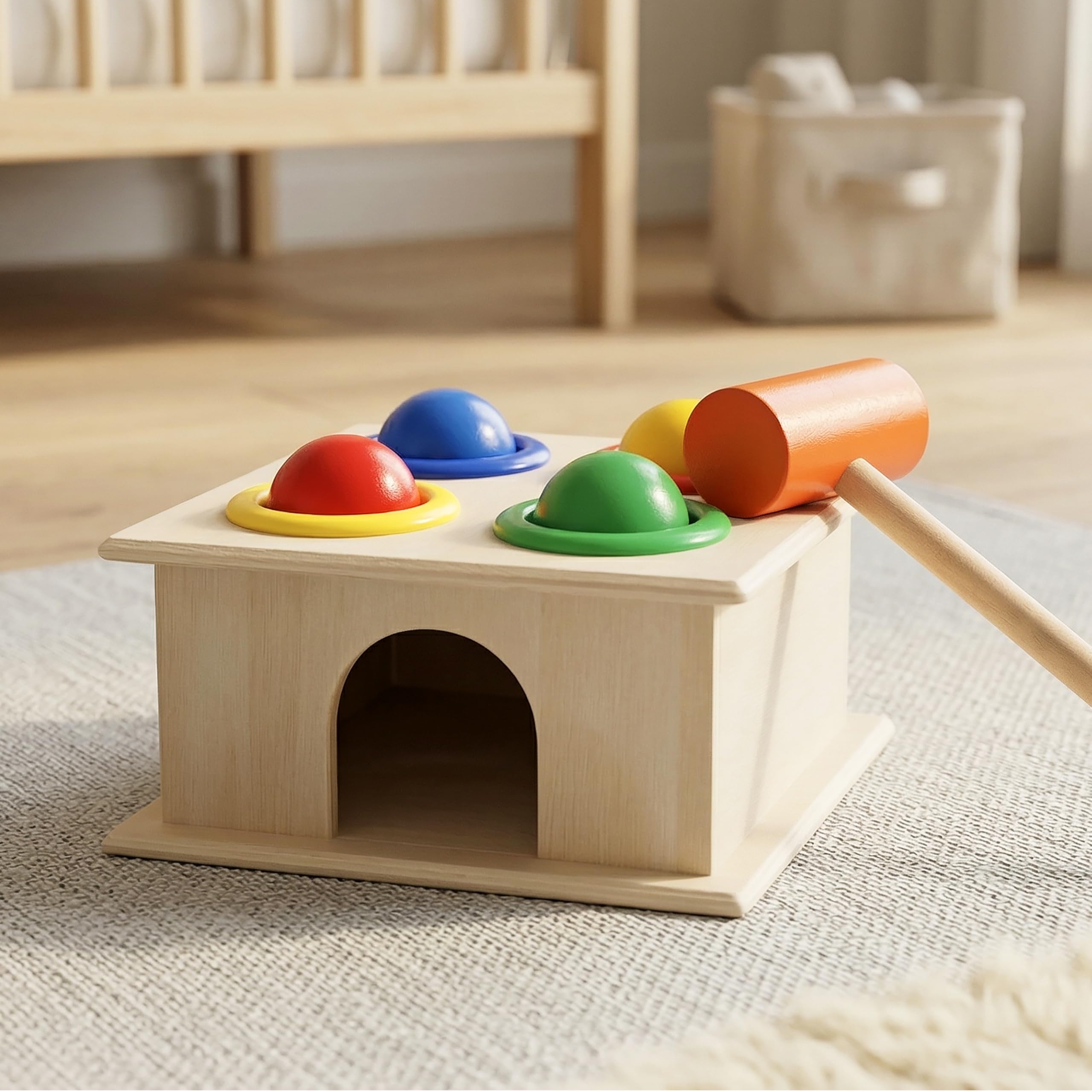 Toyshine Wooden Ball Hammer Pound Shape Sorter Toy for Toddlers 4 Balls 1 Hammer Toy Montessori Toys for Baby Boys & Girls Interactive Learning fine Motor Skills Toy-image-26