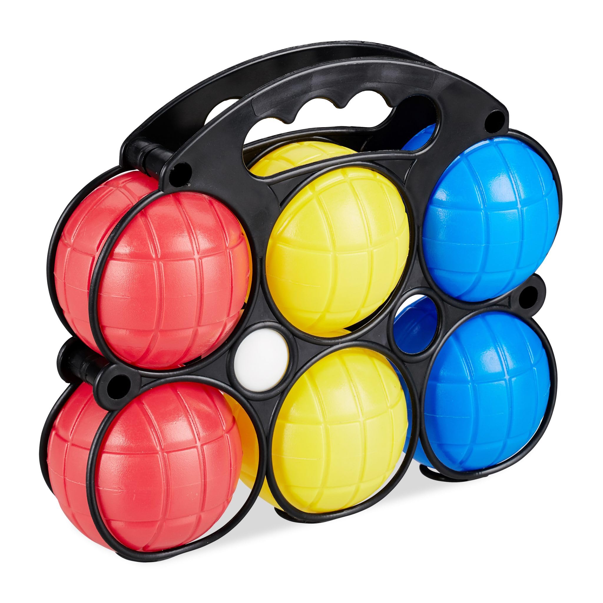 Boules Set with 6 Coloured Balls, Target Ball and Carry Basket, Boules Set for Children and Adults, Outdoor Sports, Ideal for Summer, Garden, Park