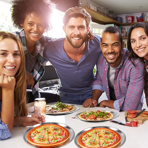 Miniatura 9 de 8 moldes para pizza de acero inoxidable a granel, redondos, para hornear, para horno, hogar, cocina, restaurante, seguro, resistente y sin óxido,