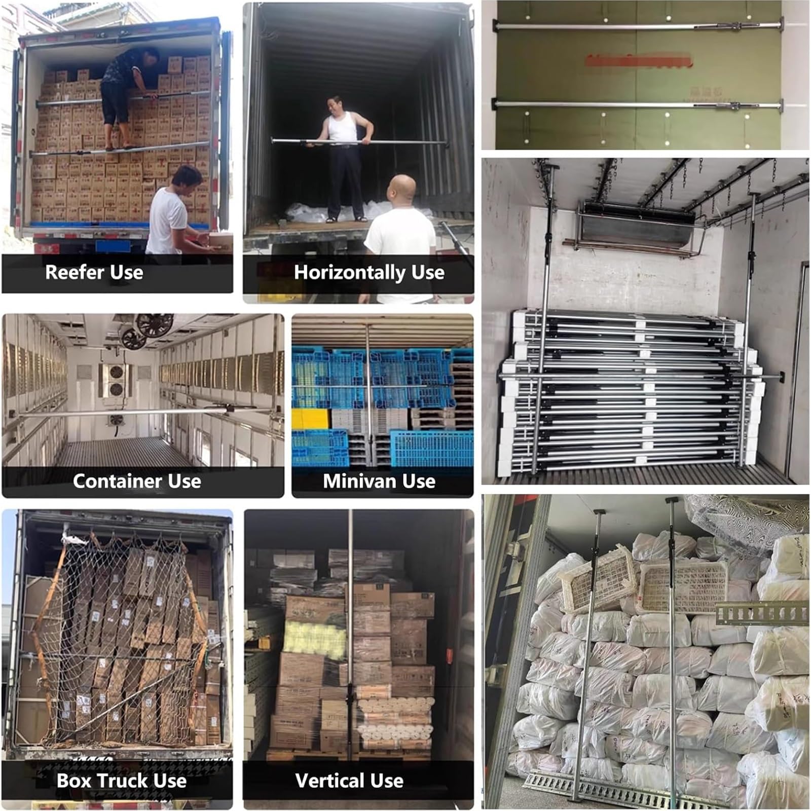 Barra de carga de carga, barra de sujeción de carga ajustable resistente para camión, furgoneta, remolque, almohadillas antideslizantes para una organización segura de la carga