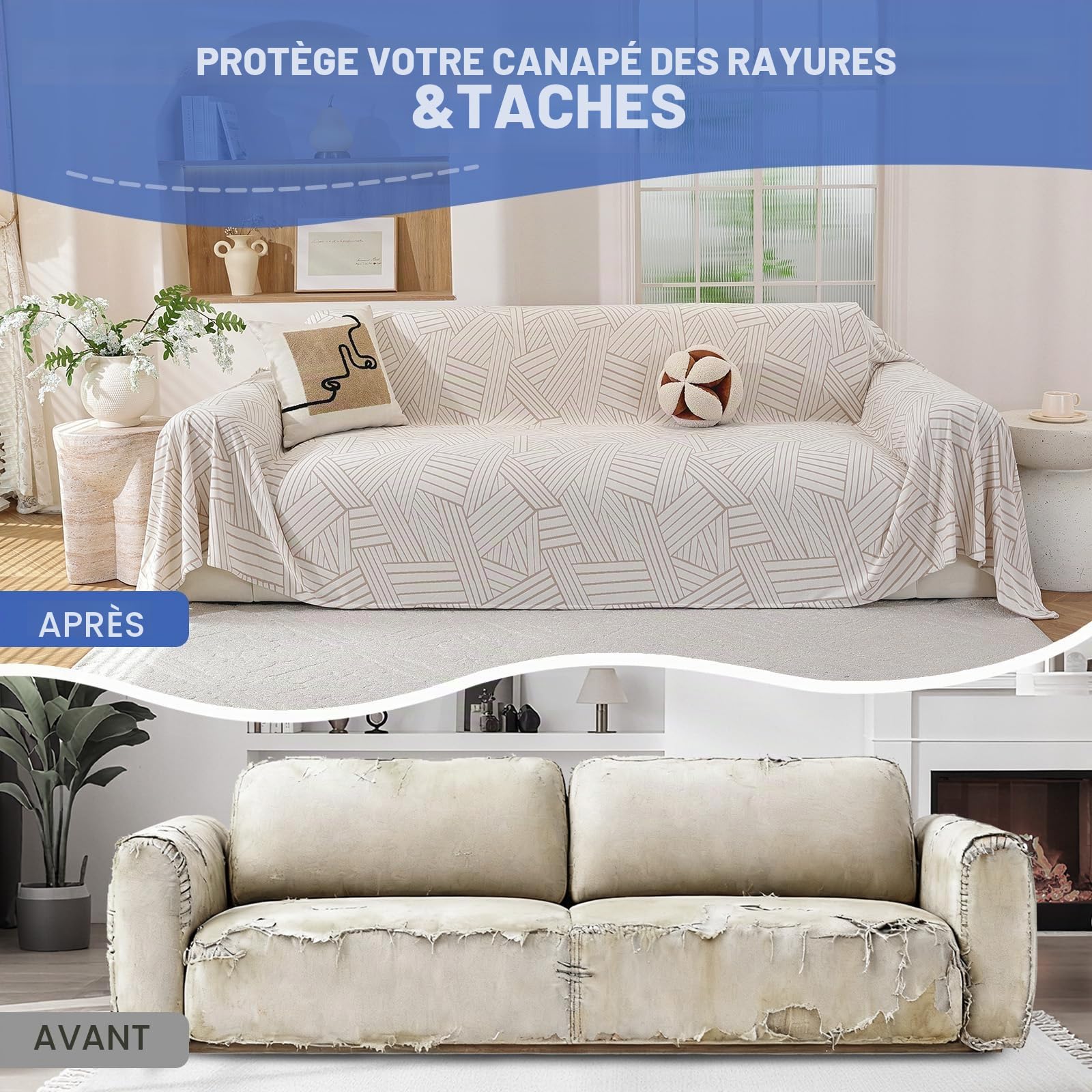 Ystyle Housse De Canapé 200x340 CM, Protection Canape Chat Chiens Anti Griffe, Jete De Canape Grande Taille Lavable, Décoration Intérieure, pour Le Salon Café, Beige Brun