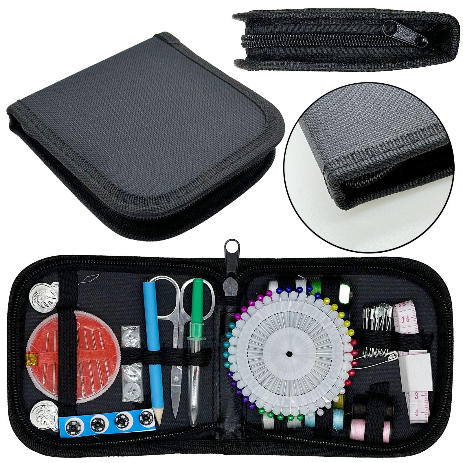 JMZLLRX 98 Pz Set da Cucito, Accessori da Cucito, Set da Cucito da Viaggio, 14 Rocchetti di Filo con Riparazione e Cucito per Trasporto per Principianti, Casa, Viaggio e Emergenza Uso