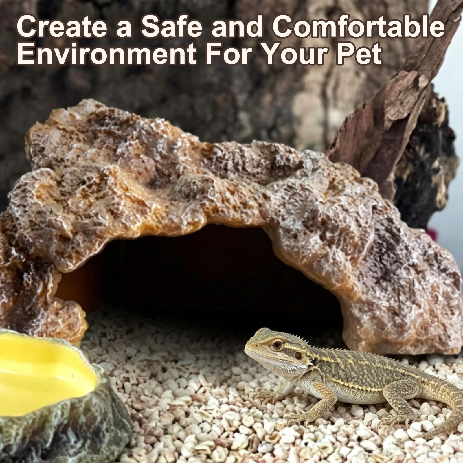 Cueva Natural Hiding PequeñA,Escondite De Reptiles,DecoracióN De Cueva,DecoracióN Cueva Adorno para PequeñOs Lagartos Serpiente Tortuga Ranas Anfibios PequeñA Cueva Escondite DragóN Barbudo