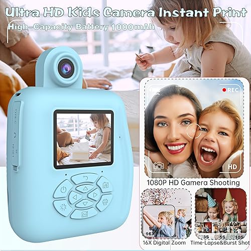 Miniatura 4 de Cámara de impresión instantánea para niños, cámara de impresión instantánea para niños, cámara sin tinta, cámaras de video digitales para niños,