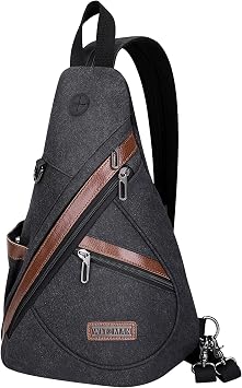 WITZMAN Canvas Sling Bag for Men Women Convertible Sling Backpack Crossbody Vintage Chest Bag Travel Casual DaypackA8003 Classic Black