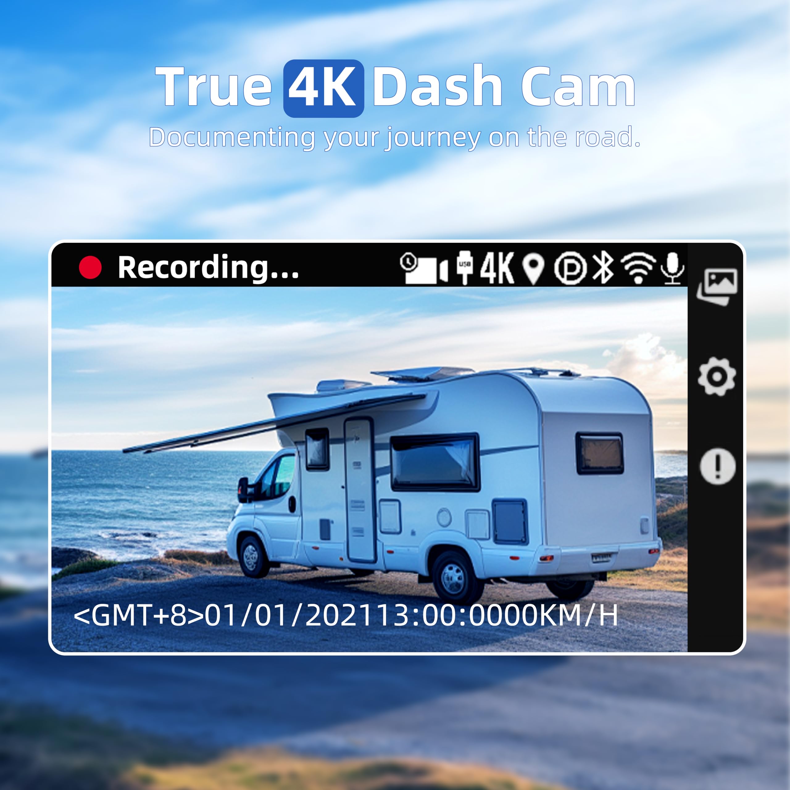 Miofive Car Camera 4K Resolution, 5G WiFi & Bluetooth, GPS Dash Cam, 3" IPS Screen, G-sensor, Night Vision, Loop Recording - Image 2