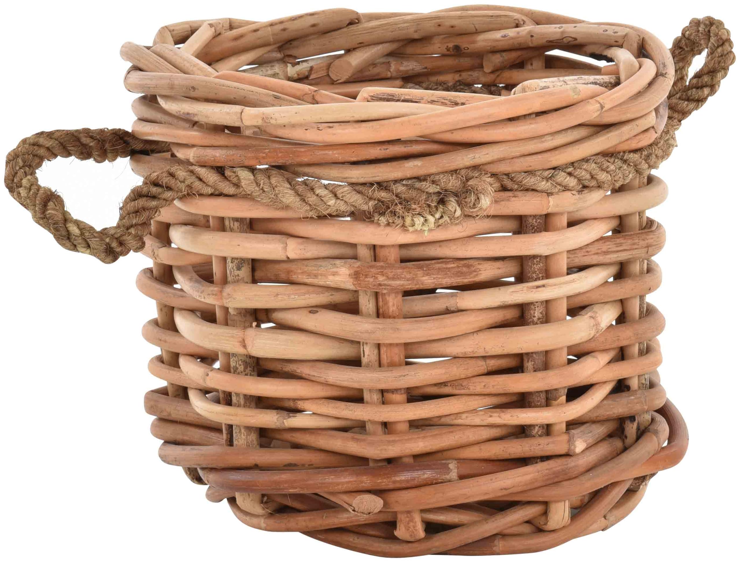korb.outlet Duży kosz na rośliny, okrągły, naturalny rattan, z krawędzią z liny/osłonka z rattanu (Ø 50 cm)
